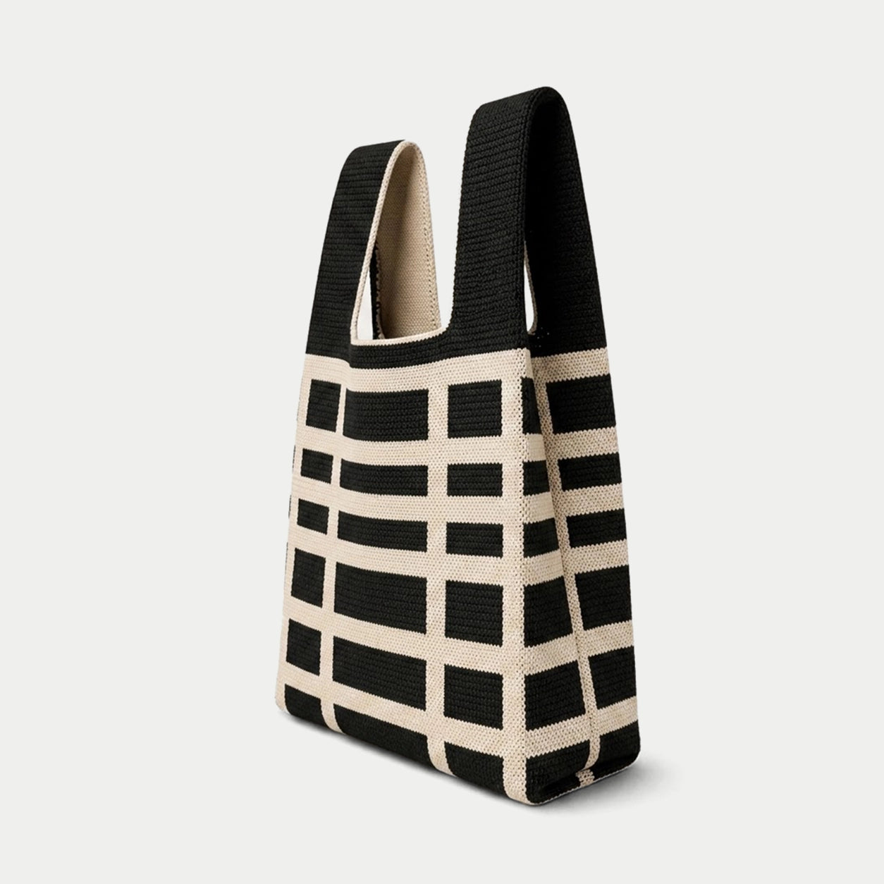 Windowpane Check Knit Tote Bag