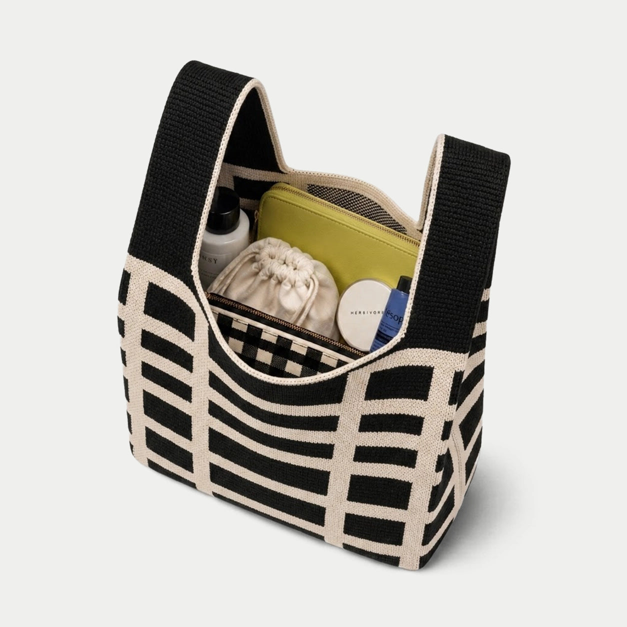 Windowpane Check Knit Tote Bag