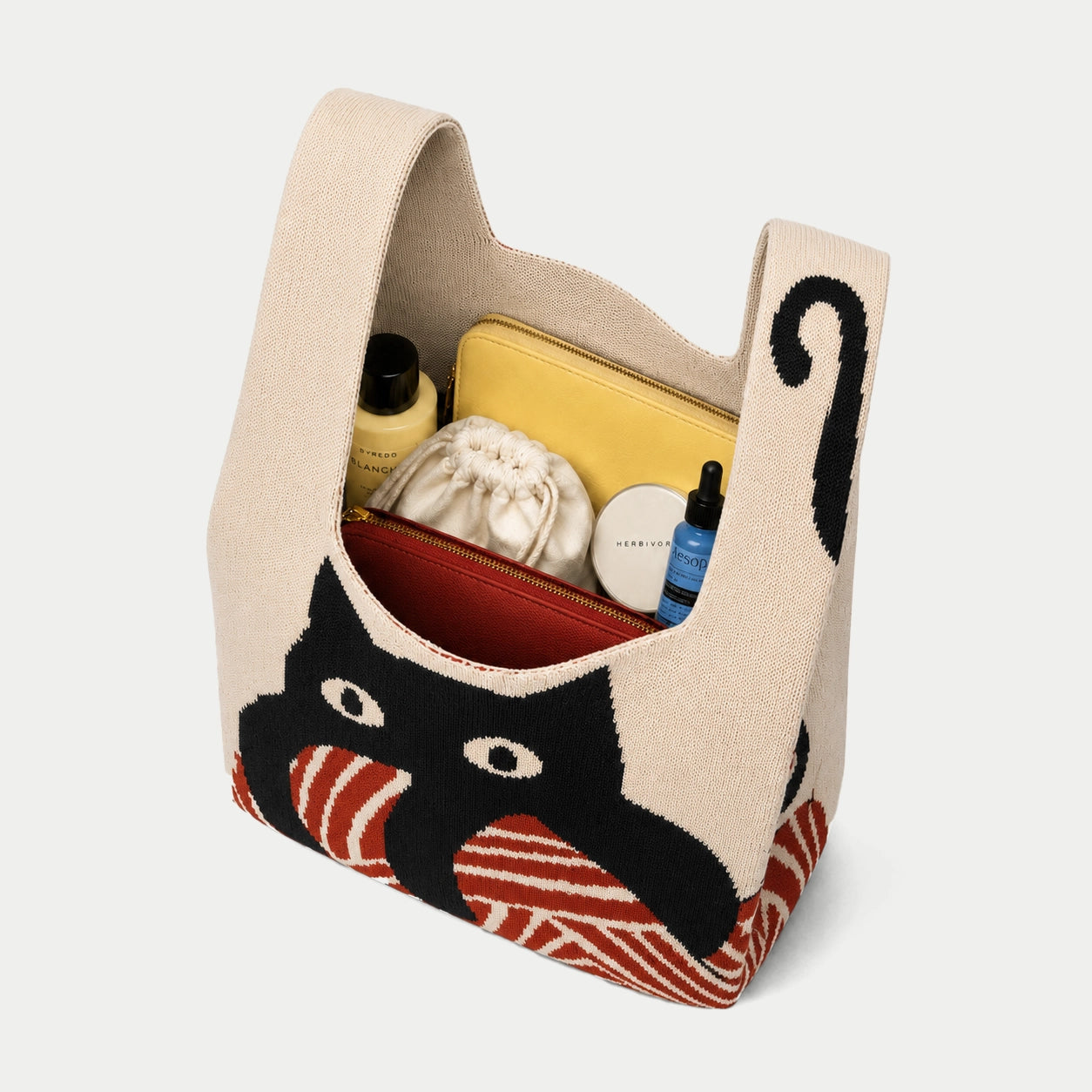 Cat Yarn Graphic Knit Tote Bag