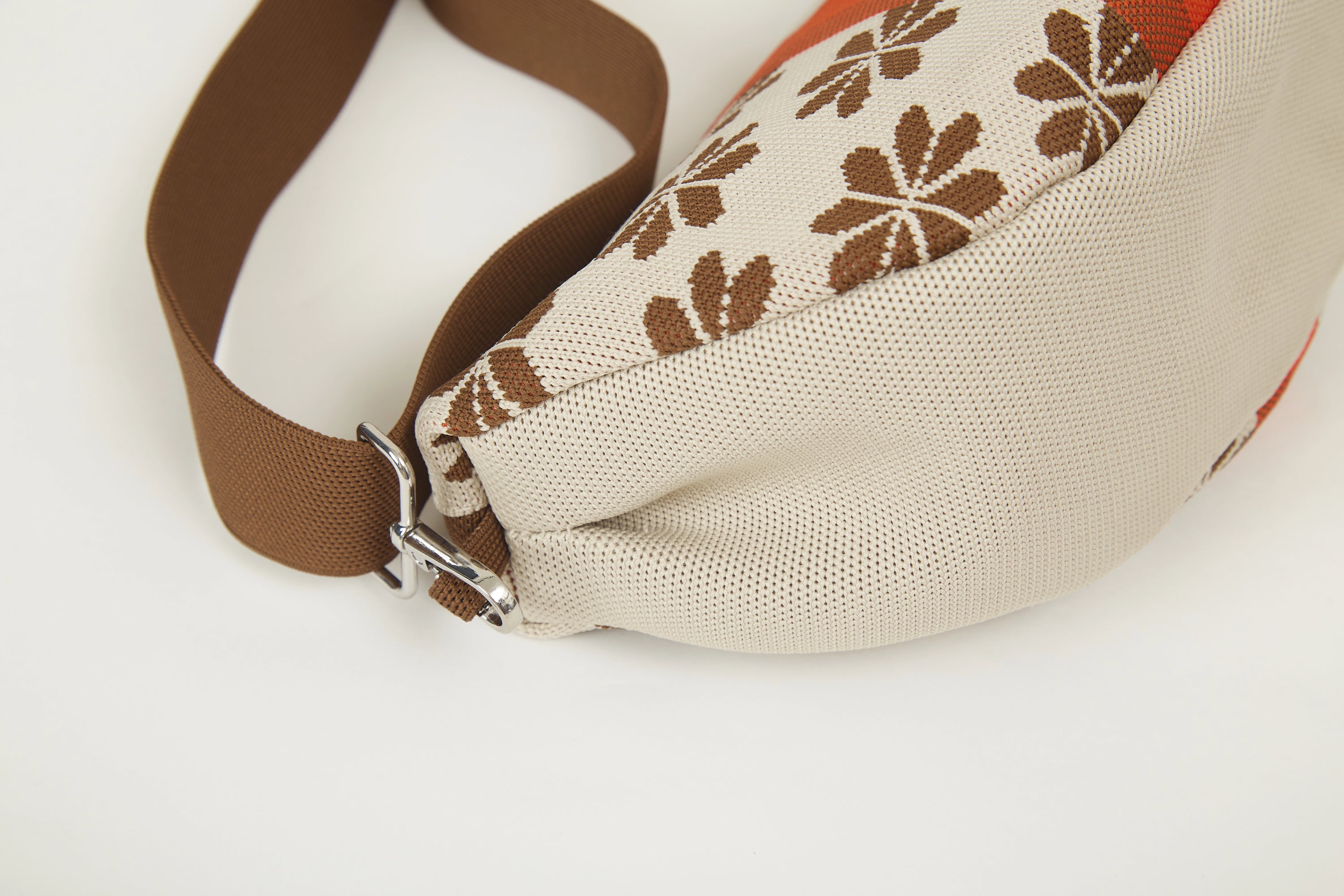 Classic Floral Knit Half Moon Crossbody Bag