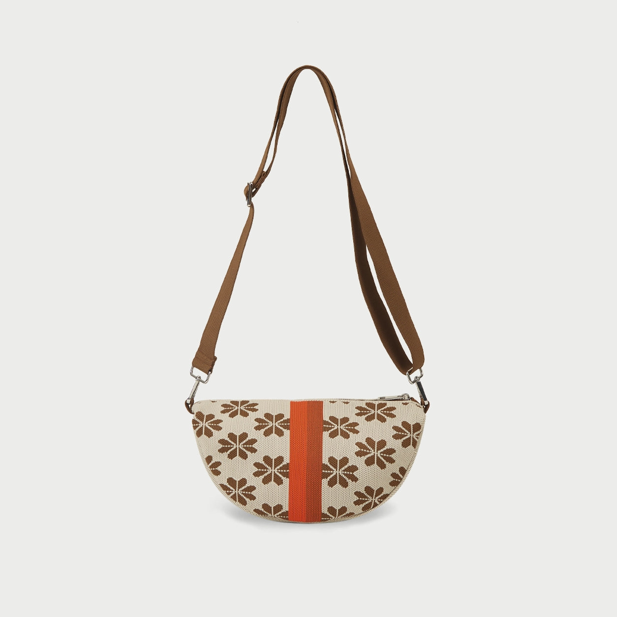 Classic Floral Knit Half Moon Crossbody Bag