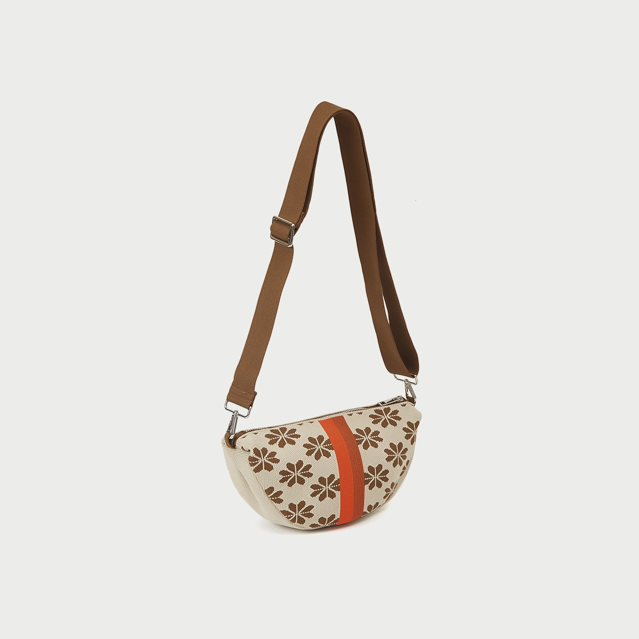 Classic Floral Knit Half Moon Crossbody Bag