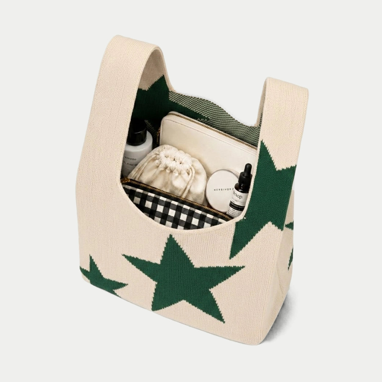 Diagonal Star Knit Tote Bag