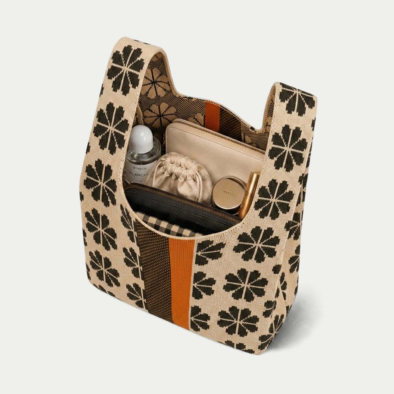 Geometric Floral Knit Tote Bag