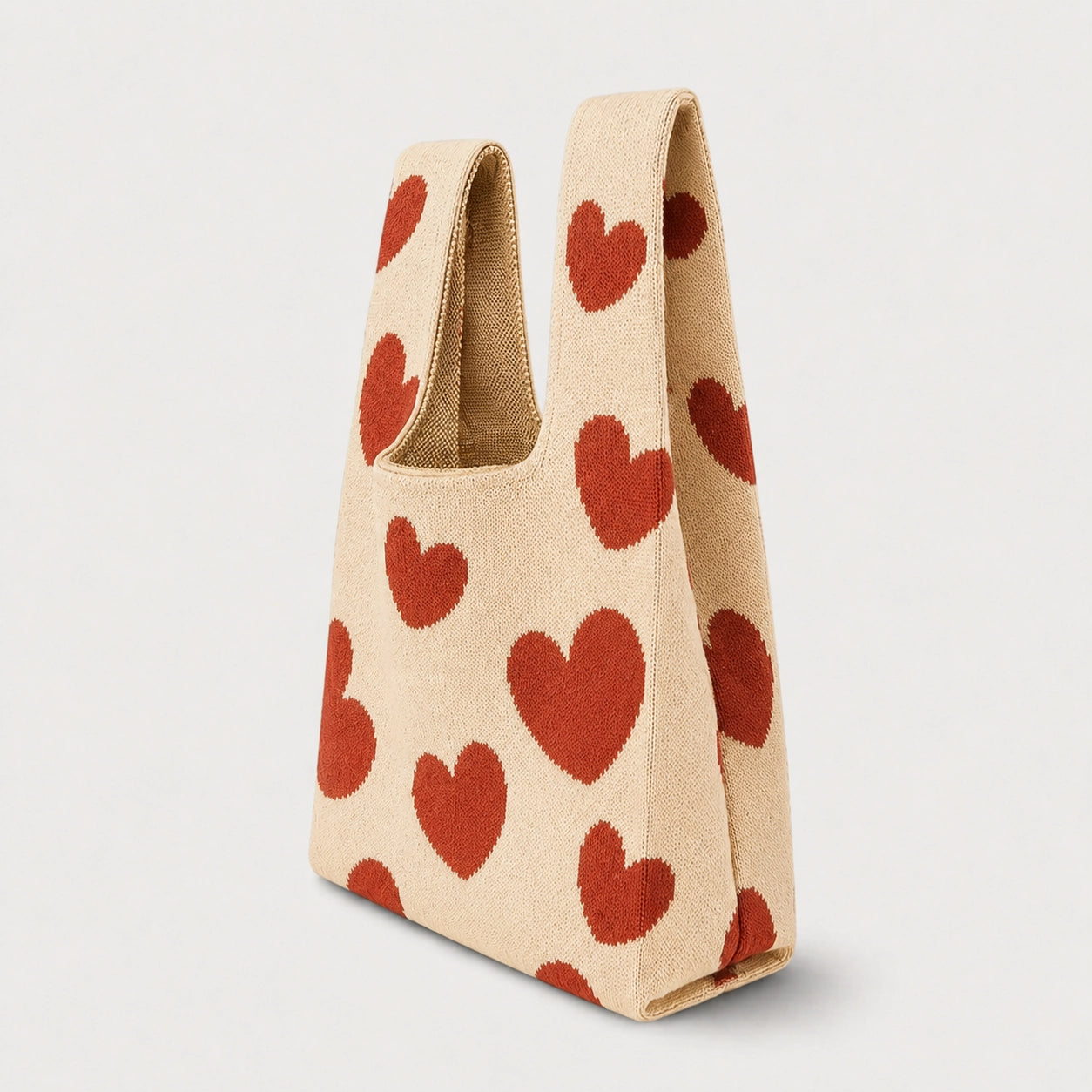 Heart Pattern Knit Tote Bag