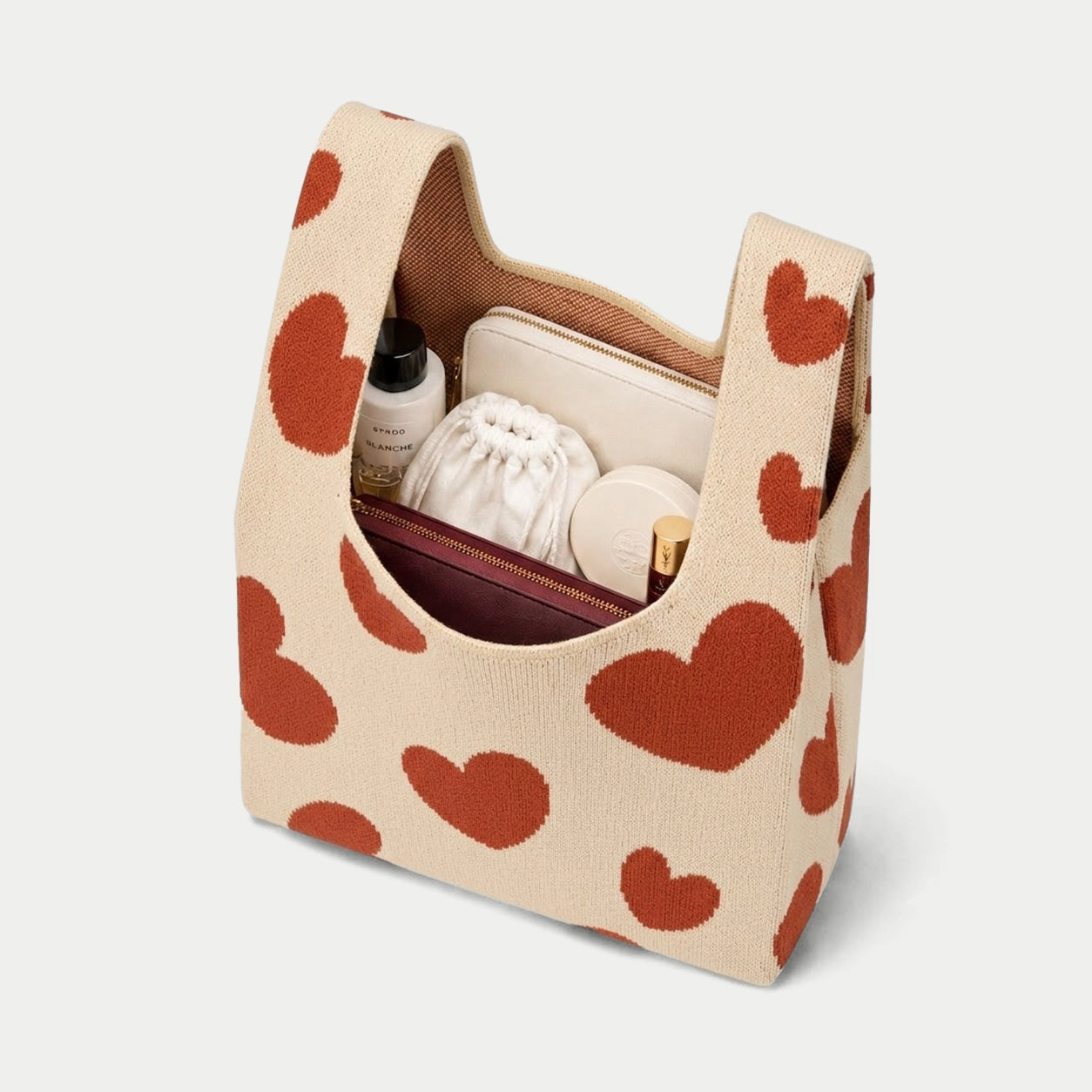 Heart Pattern Knit Tote Bag