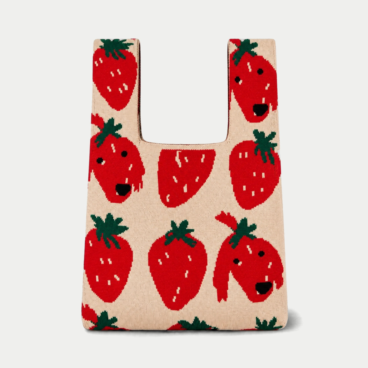 Strawberry Dog Pattern Knit Tote Bag