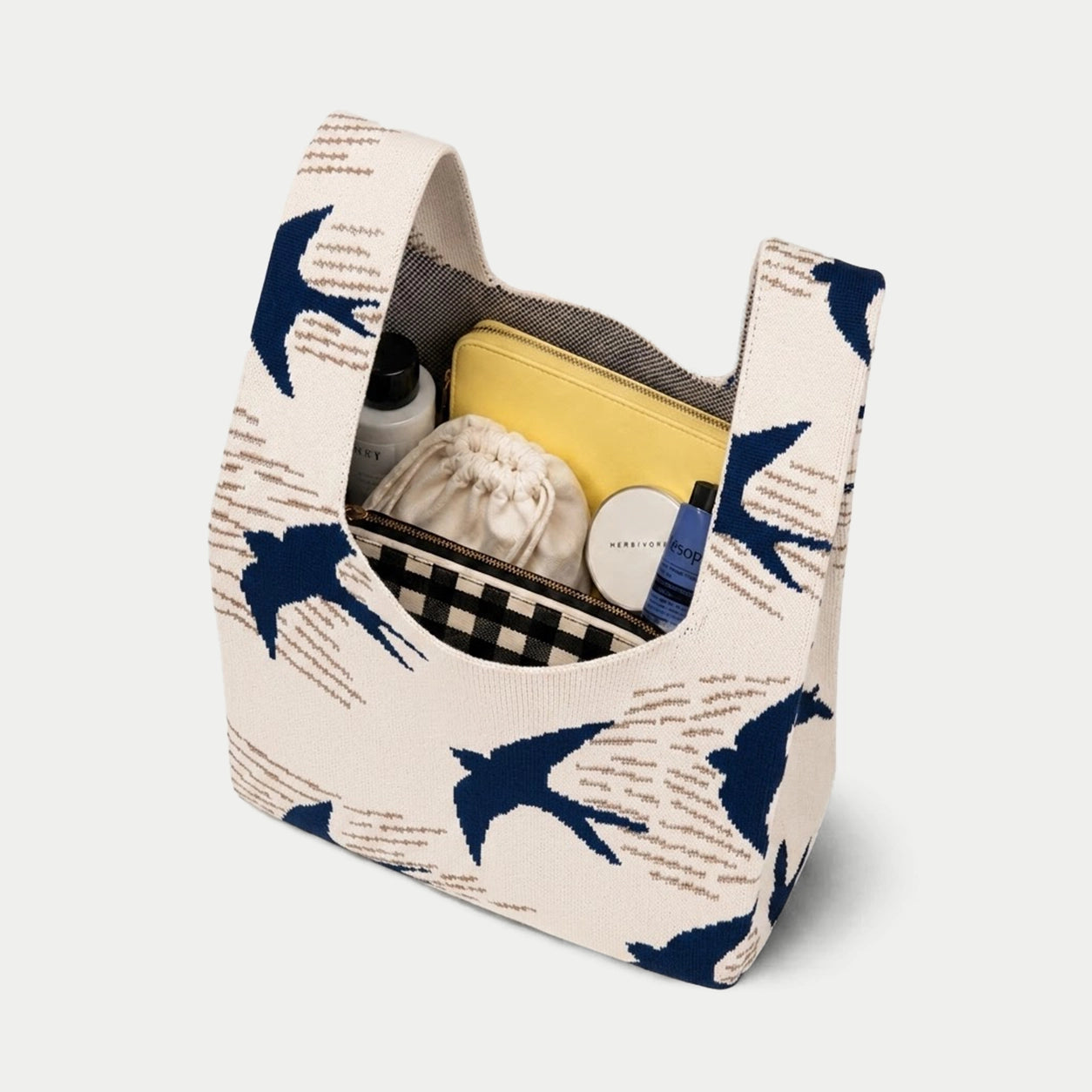 Swallow Pattern Knit Tote Bag