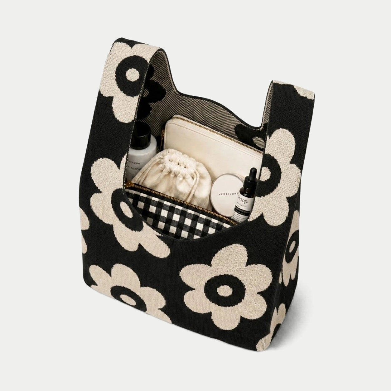 Abstract Floral Knit Tote Bag
