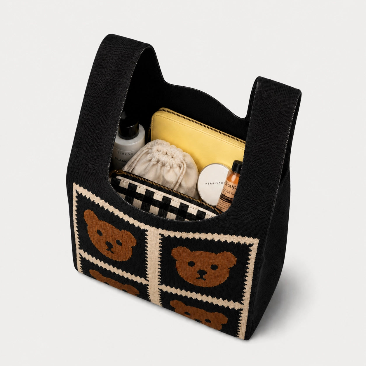 Bear Grid Knit Tote Bag