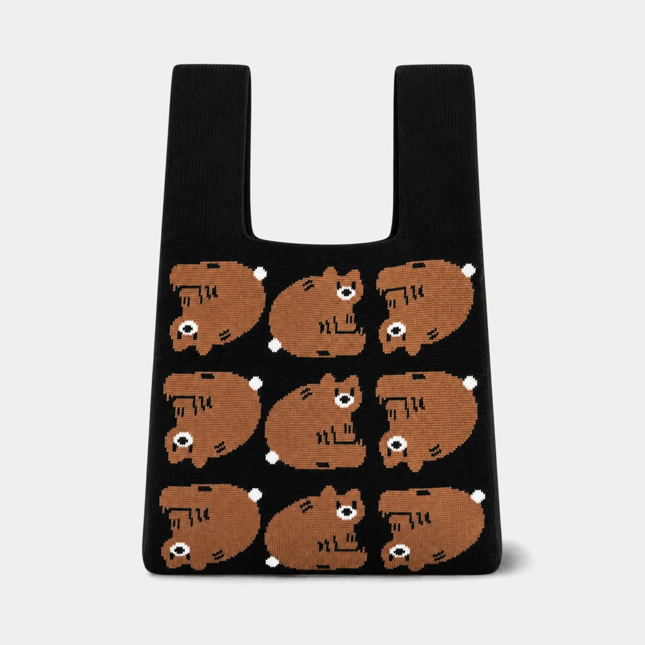 Bear Pattern Knit Tote Bag