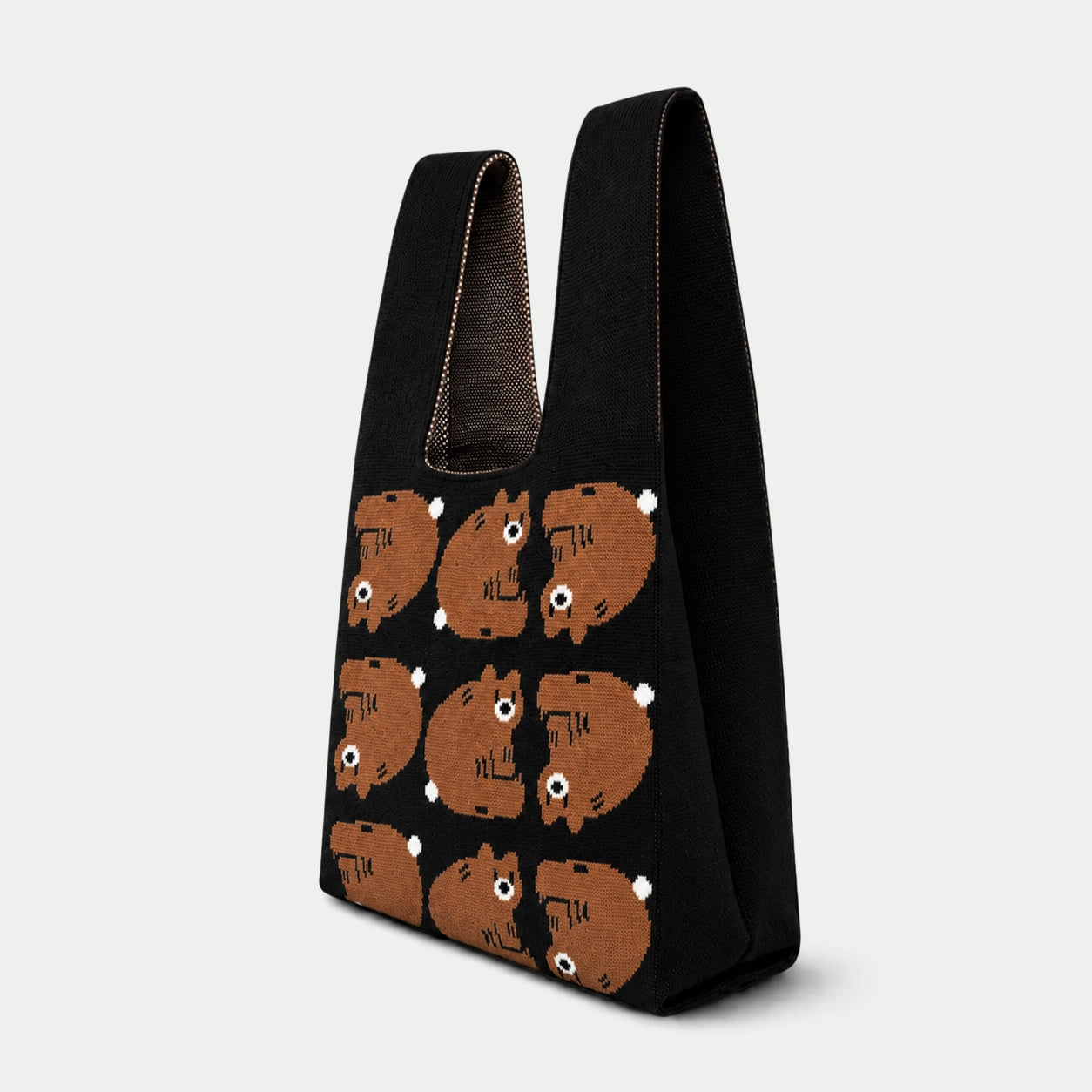 Bear Pattern Knit Tote Bag