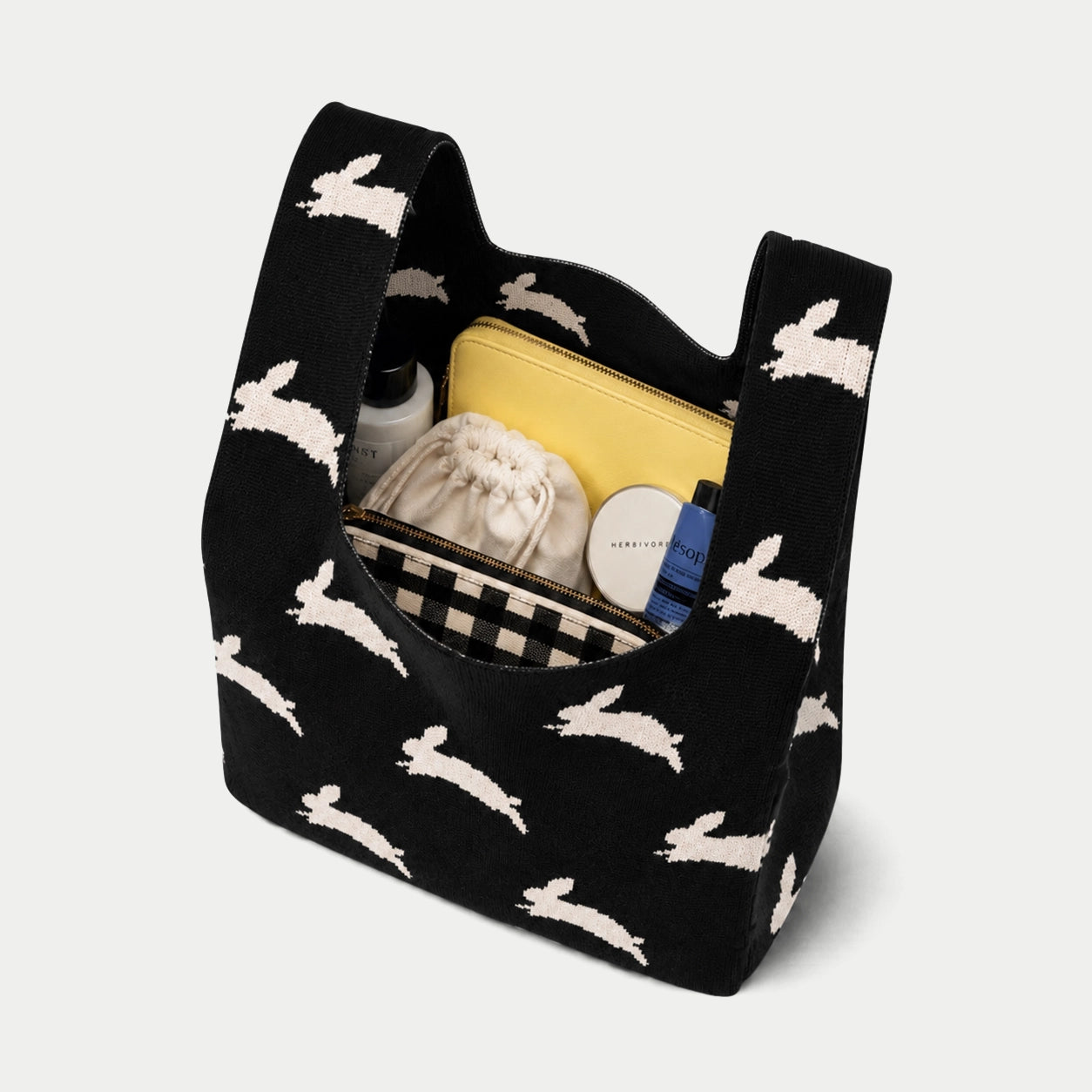 Bunny Pattern Knit Tote Bag