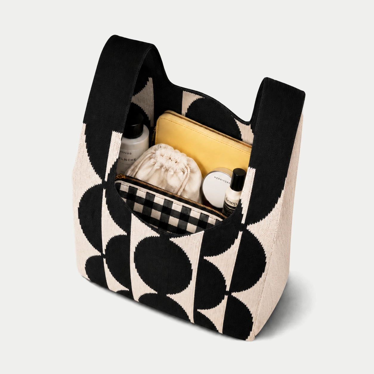 Circle Pattern Knit Tote Bag
