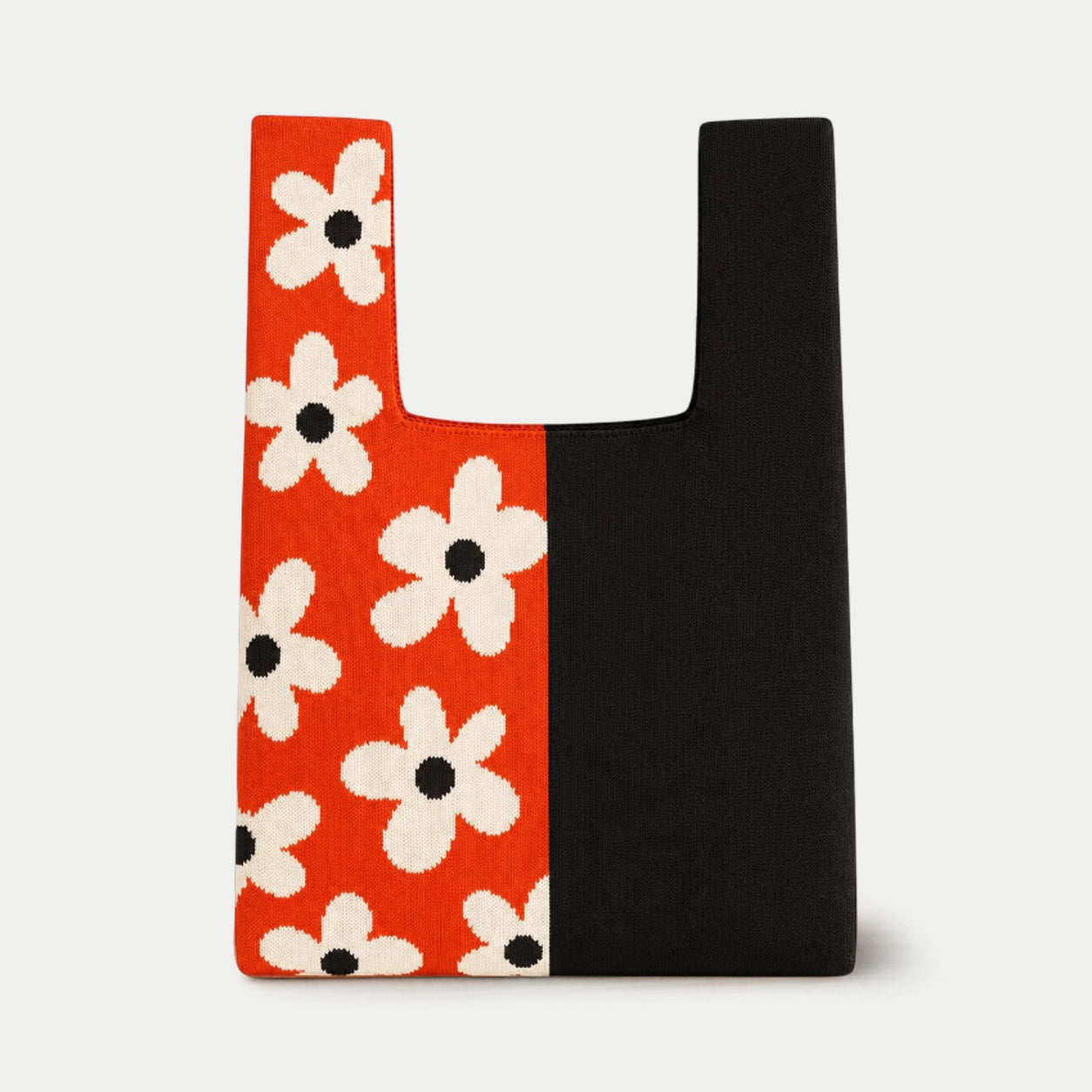 Floral Panel Knit Tote Bag