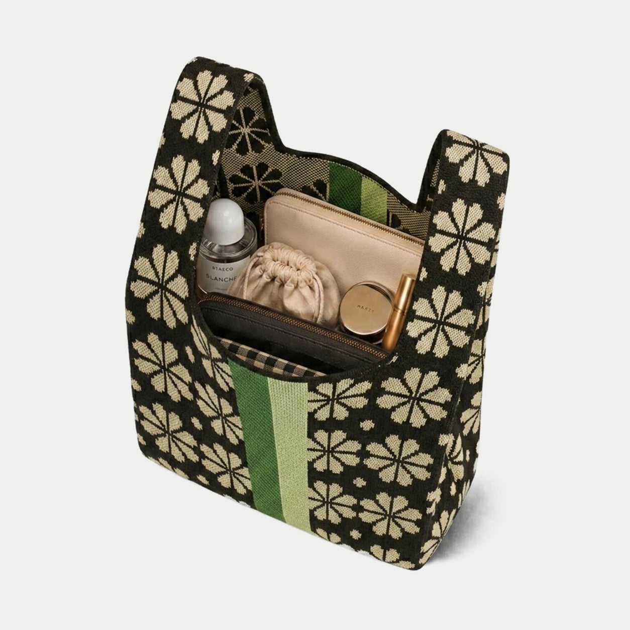 Geometric Floral Knit Tote Bag