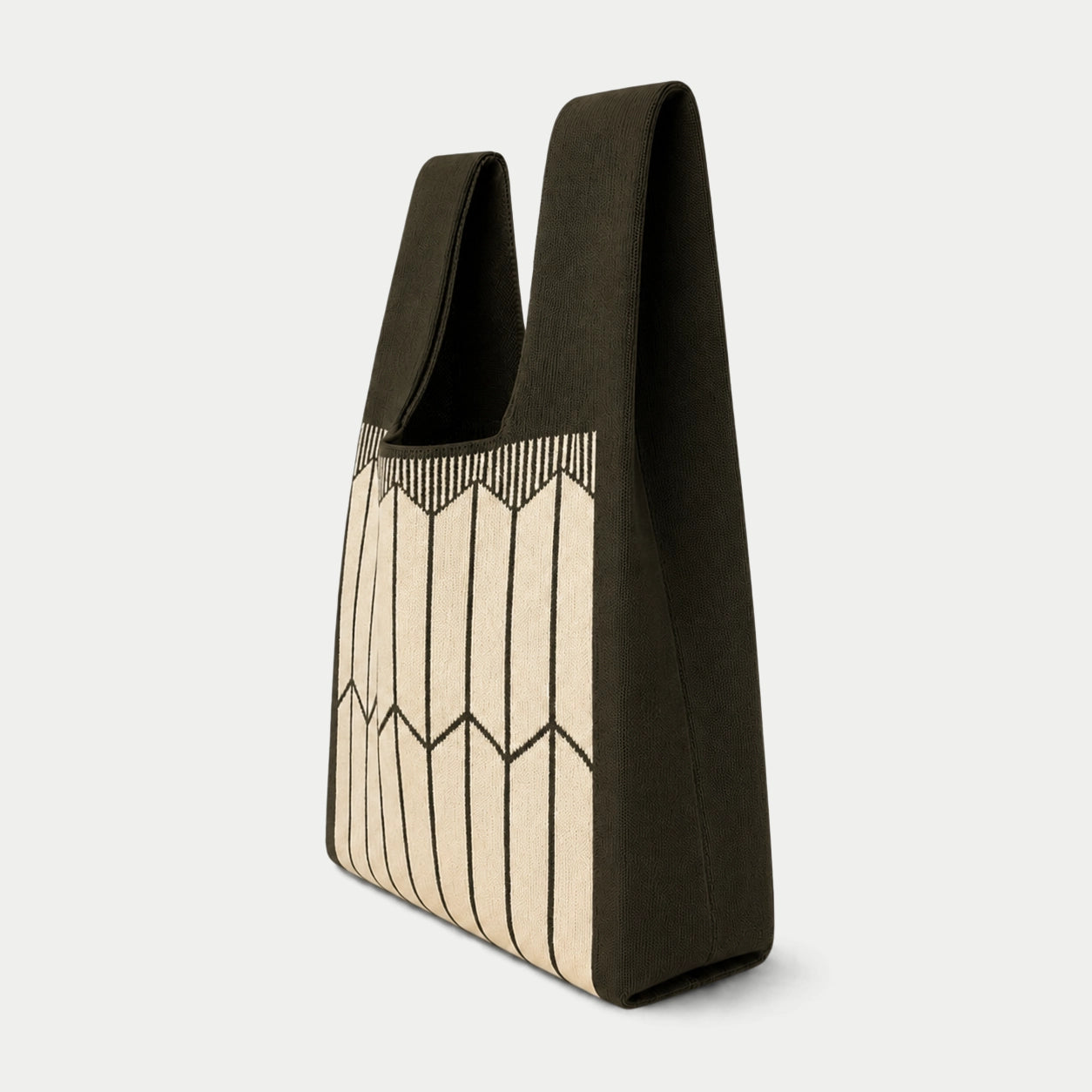 Pleated Geometric Knit Tote Bag