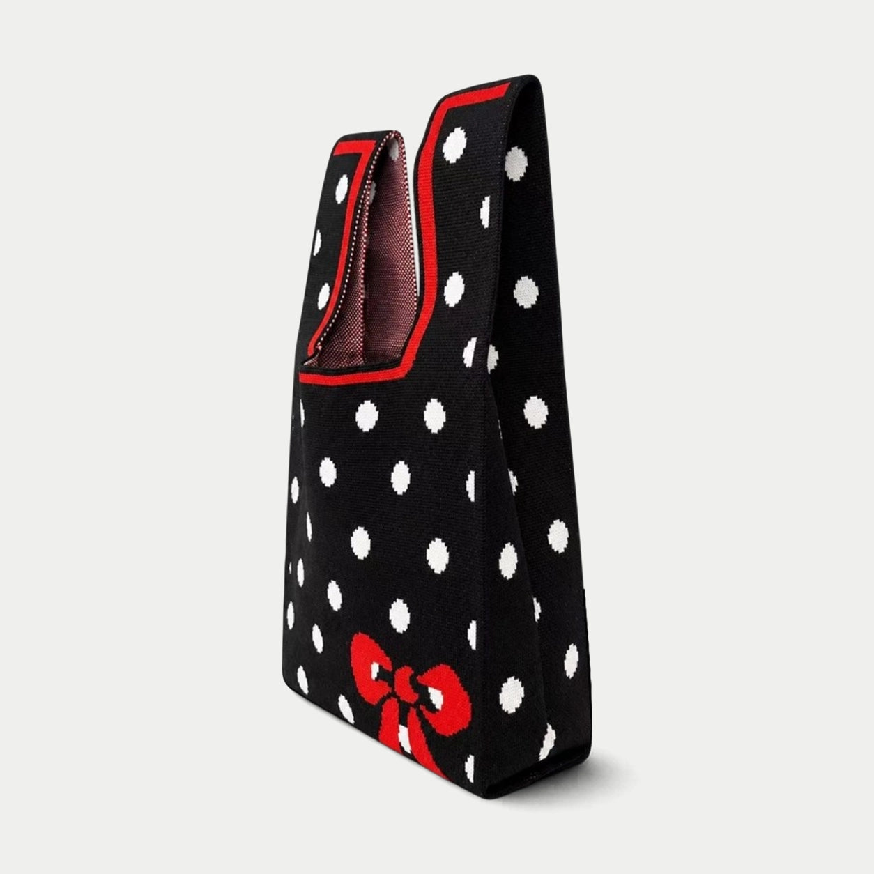 Polka Dot Bow Knit Tote Bag