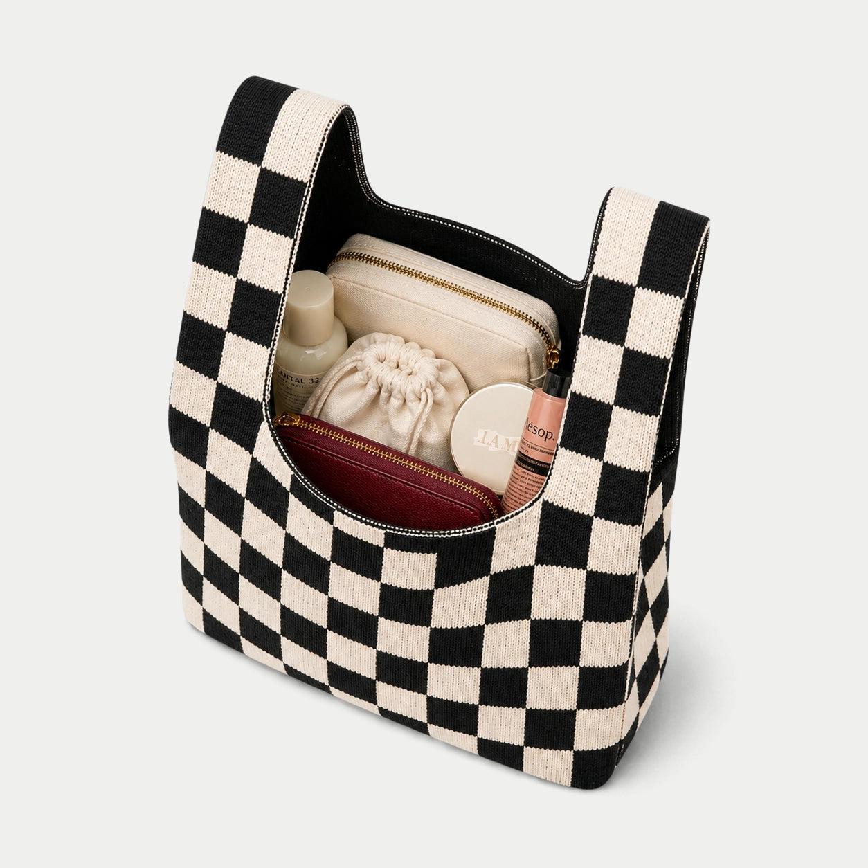 Checkered Knit Tote Bag