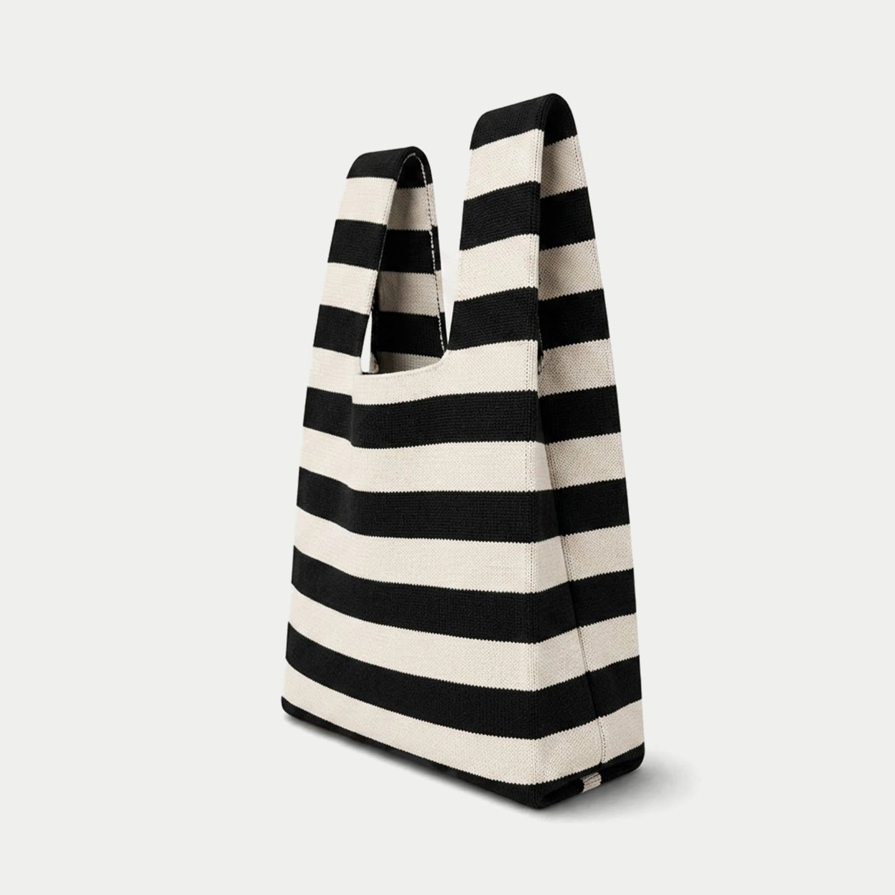 Wide Horizontal Stripe Knit Tote Bag