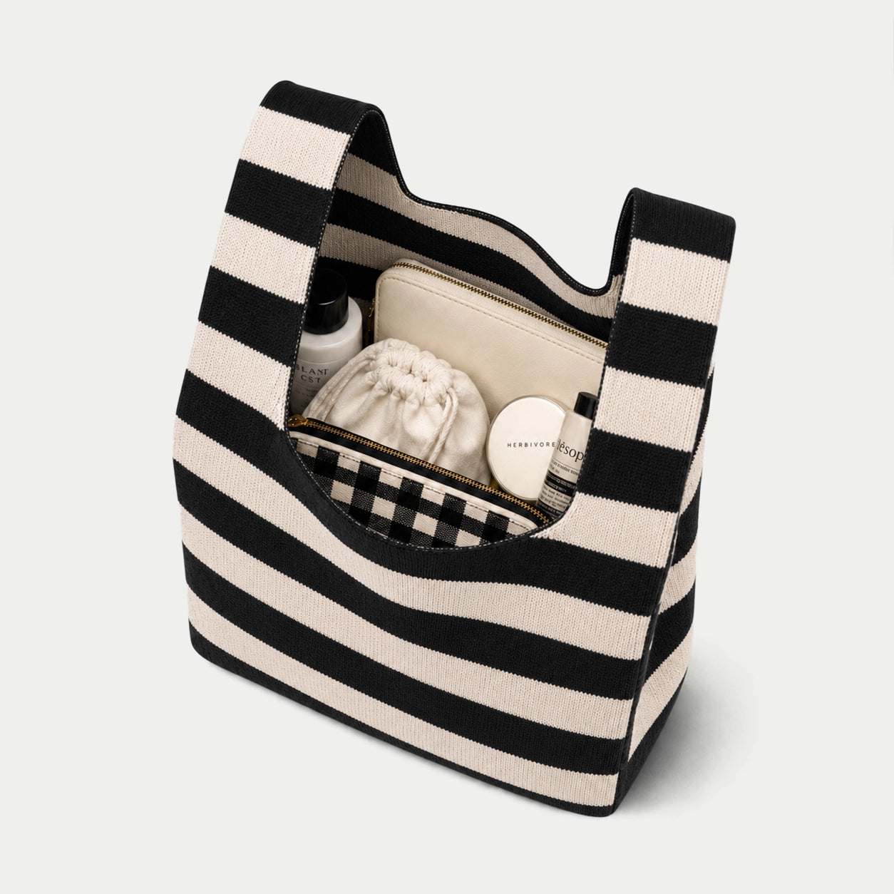 Wide Horizontal Stripe Knit Tote Bag