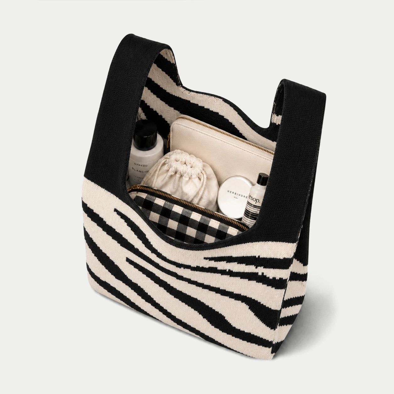 Zebra Print Knit Tote Bag