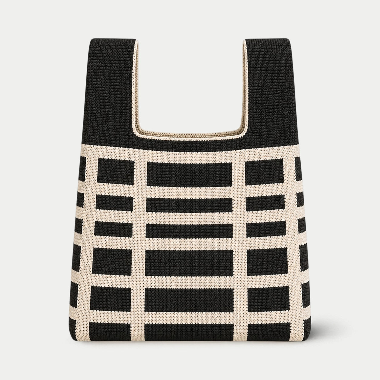Windowpane Check Knit Tote Bag