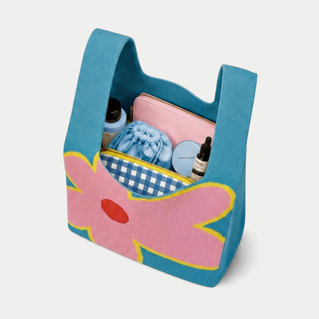 Oversized Floral Knit Tote Bag