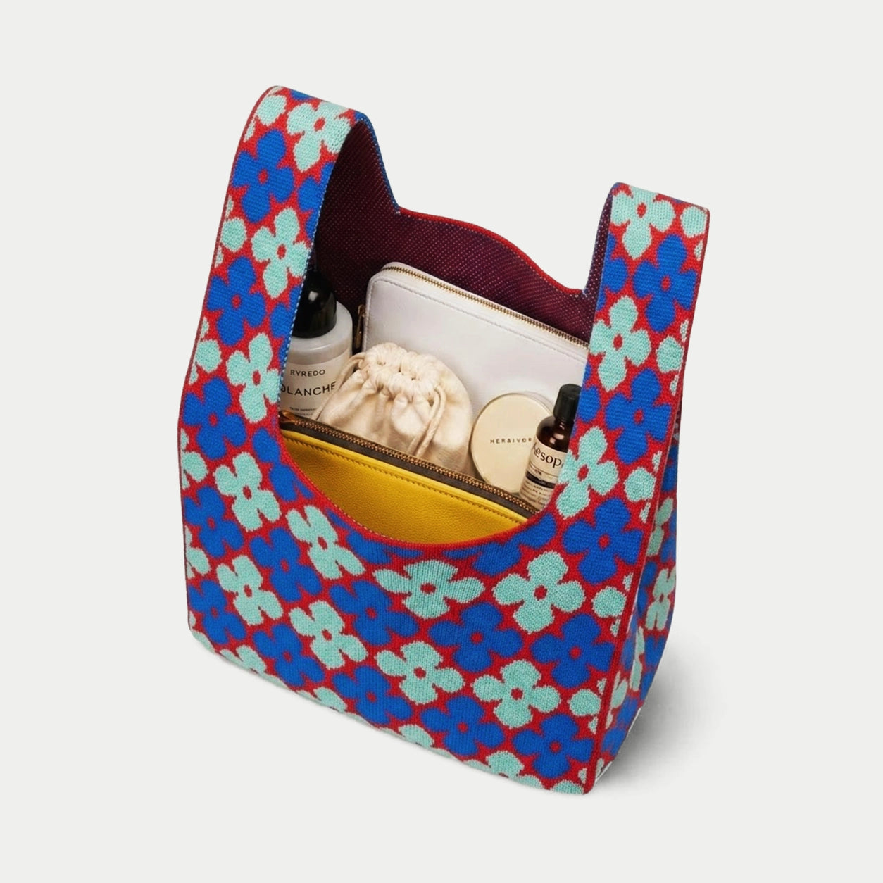 Vintage Floral Knit Tote Bag