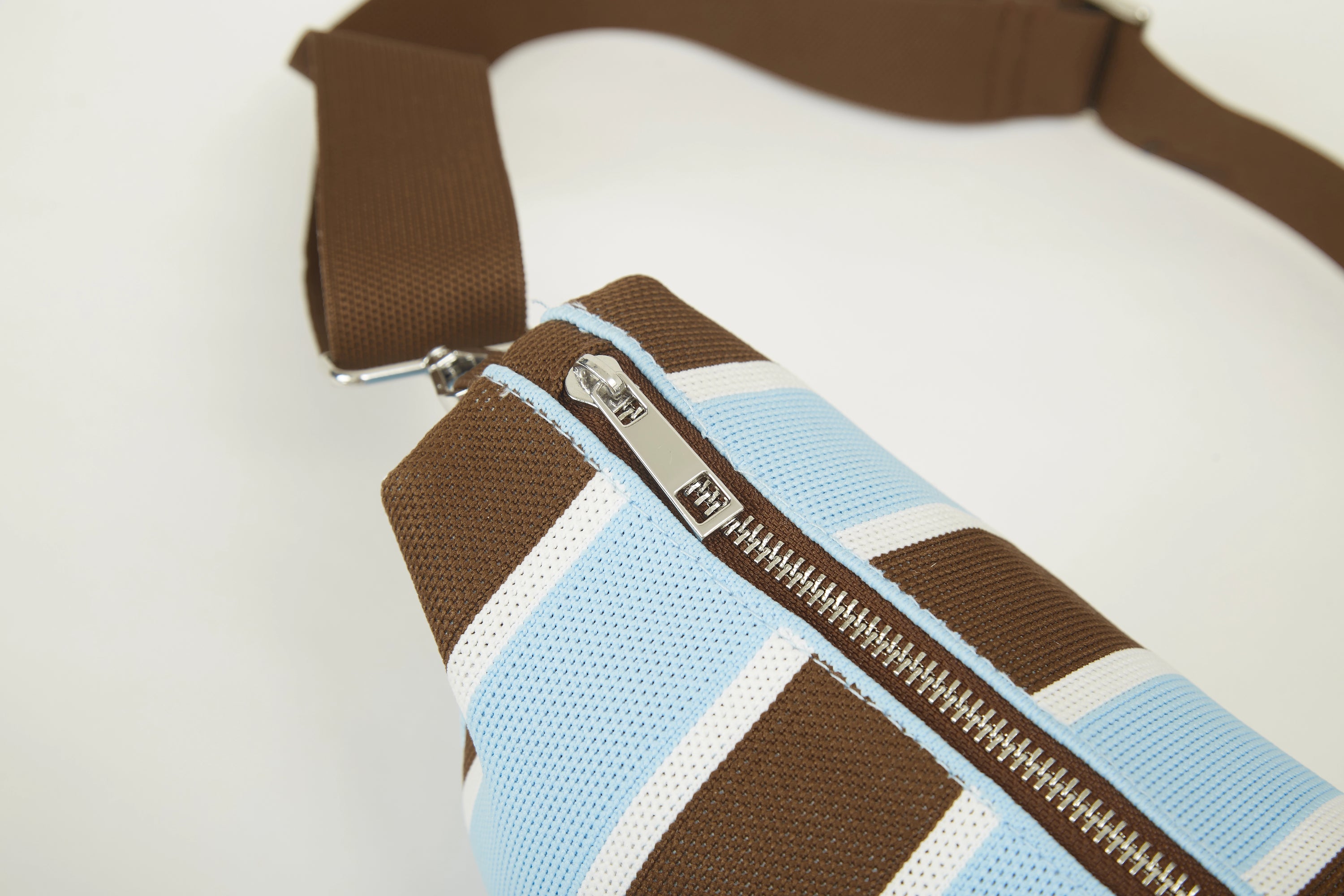 Vertical Stripe Knit Half Moon Crossbody Bag