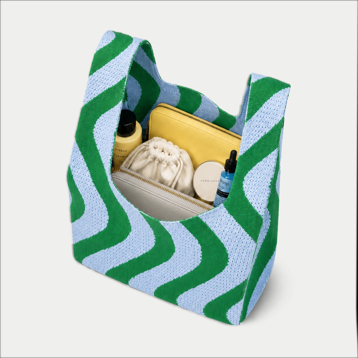 Wavy Stripe Knit Tote Bag