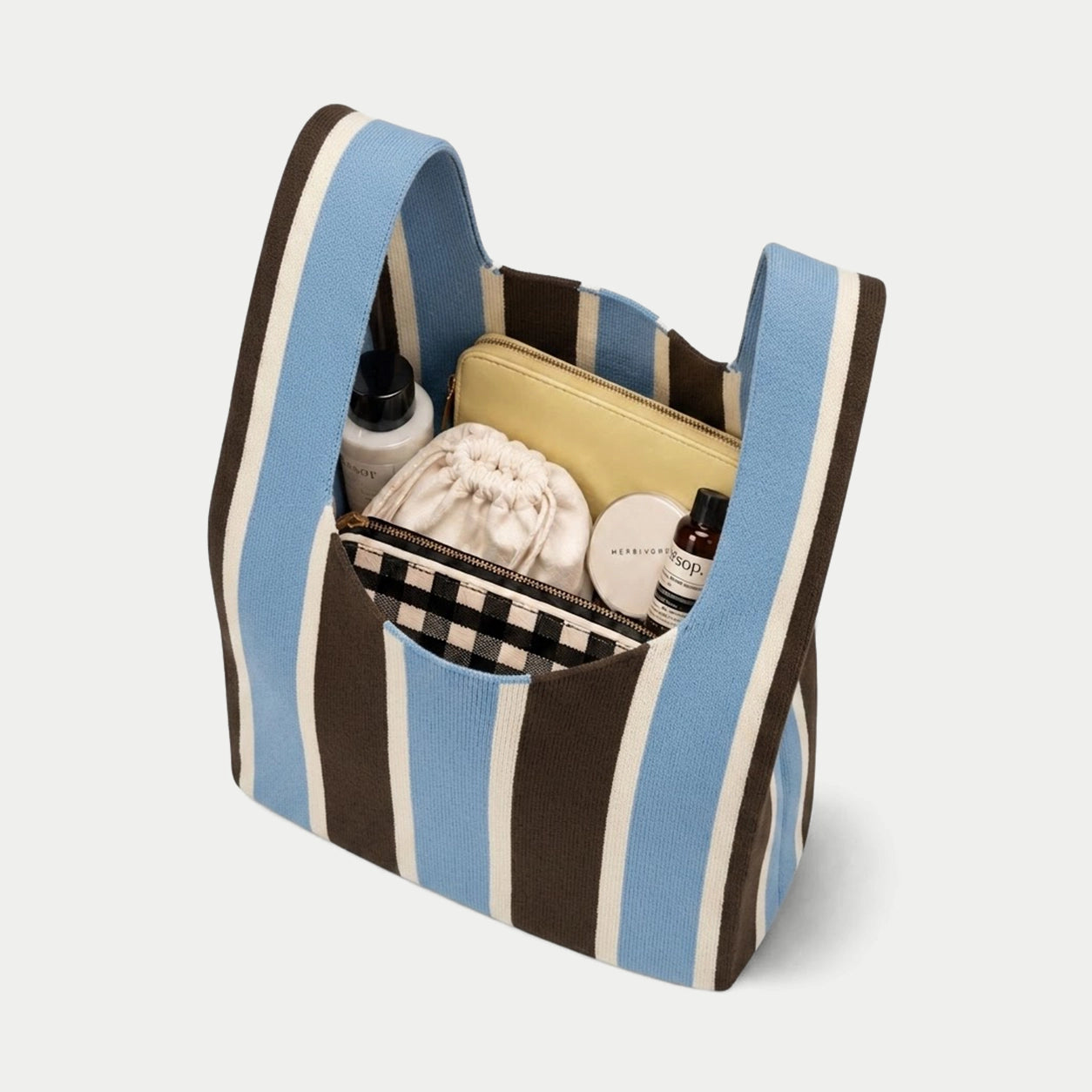 Wide Vertical Stripe Knit Tote Bag