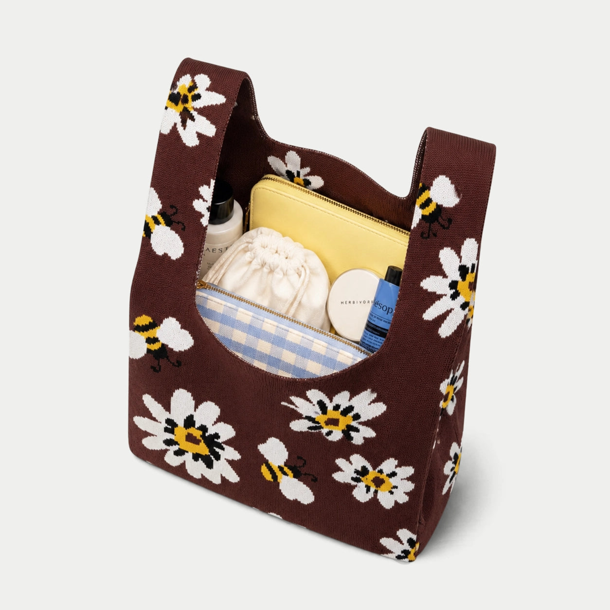 Floral Bee Knit Tote Bag