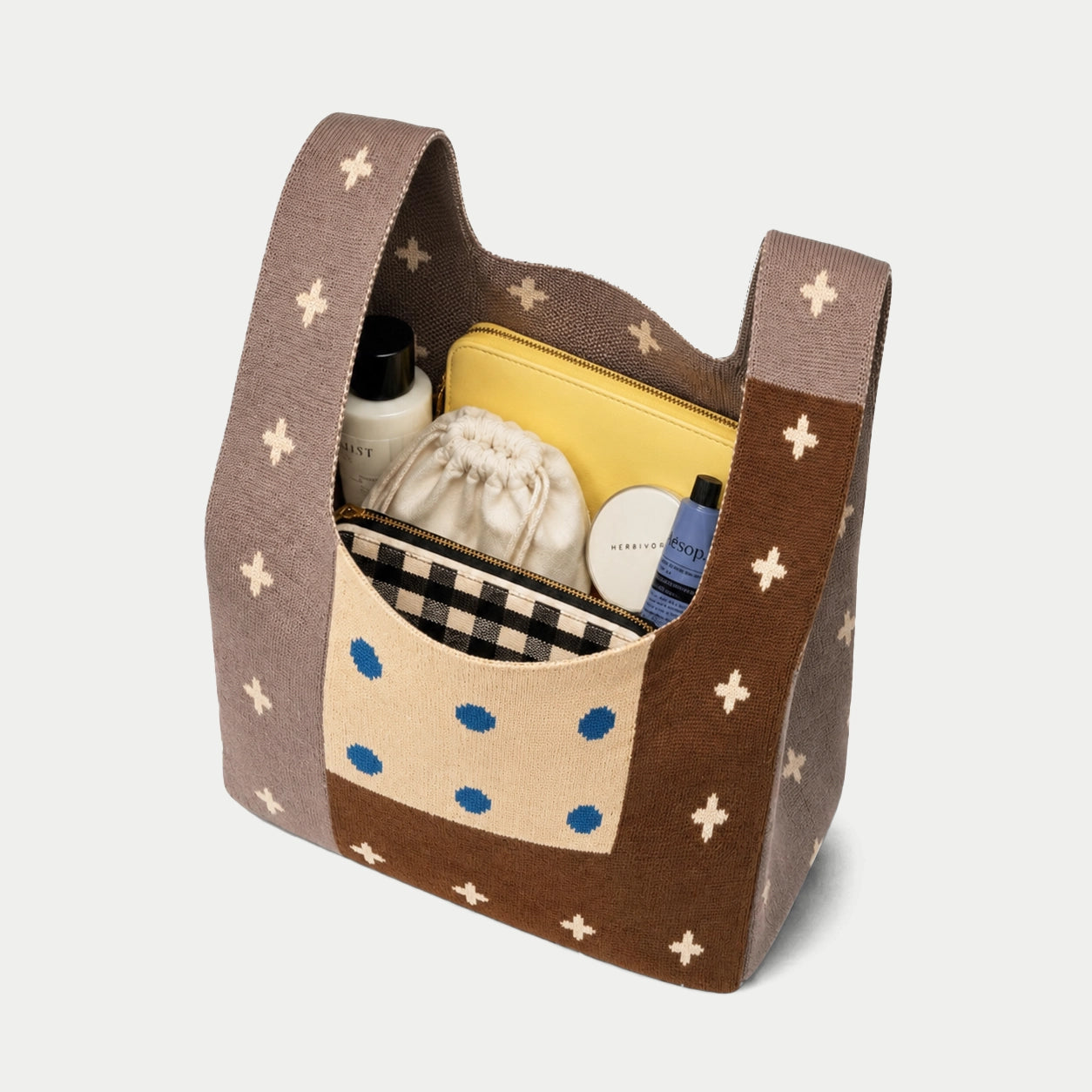 Plus Pattern Knit Tote Bag