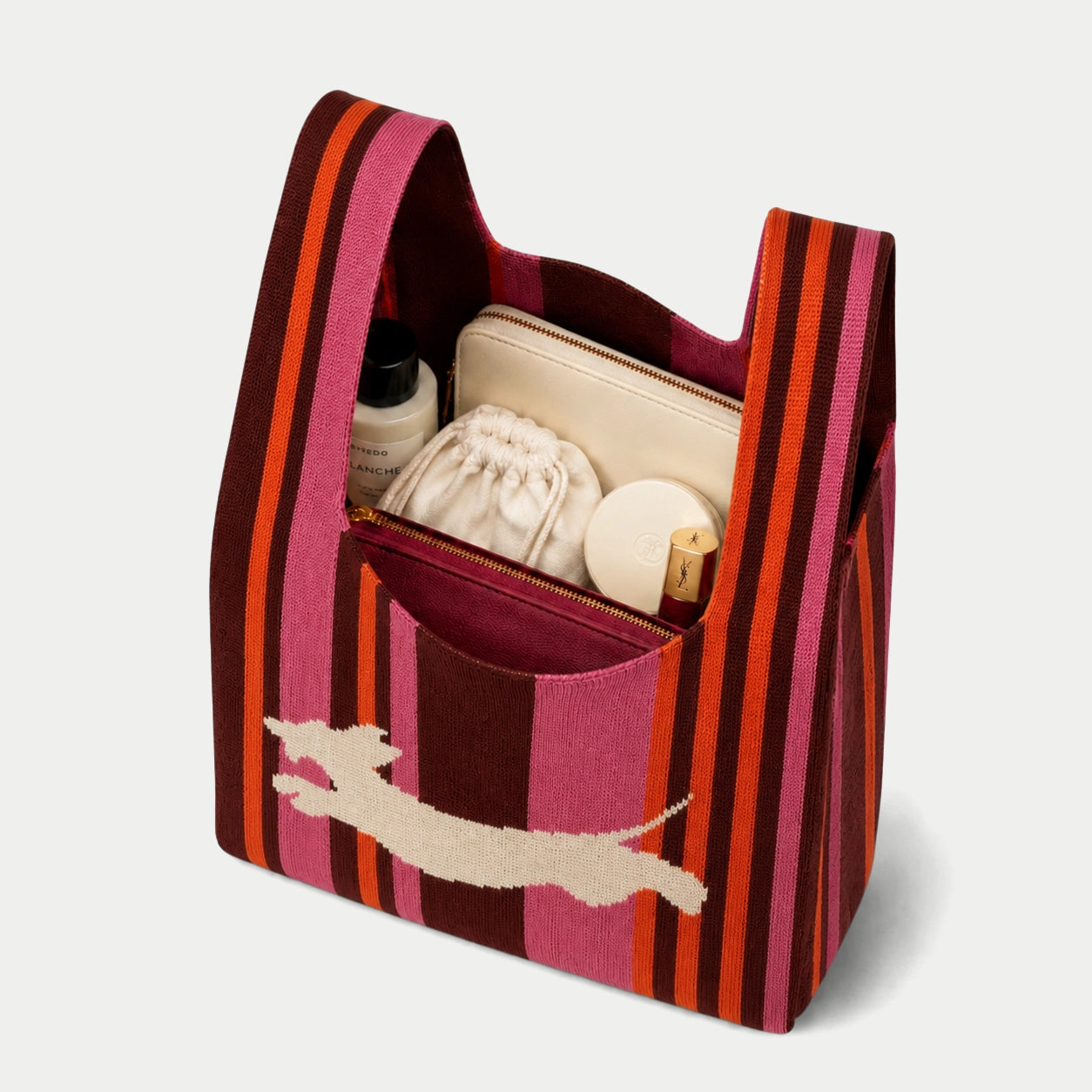 Dog Stripe Knit Tote Bag