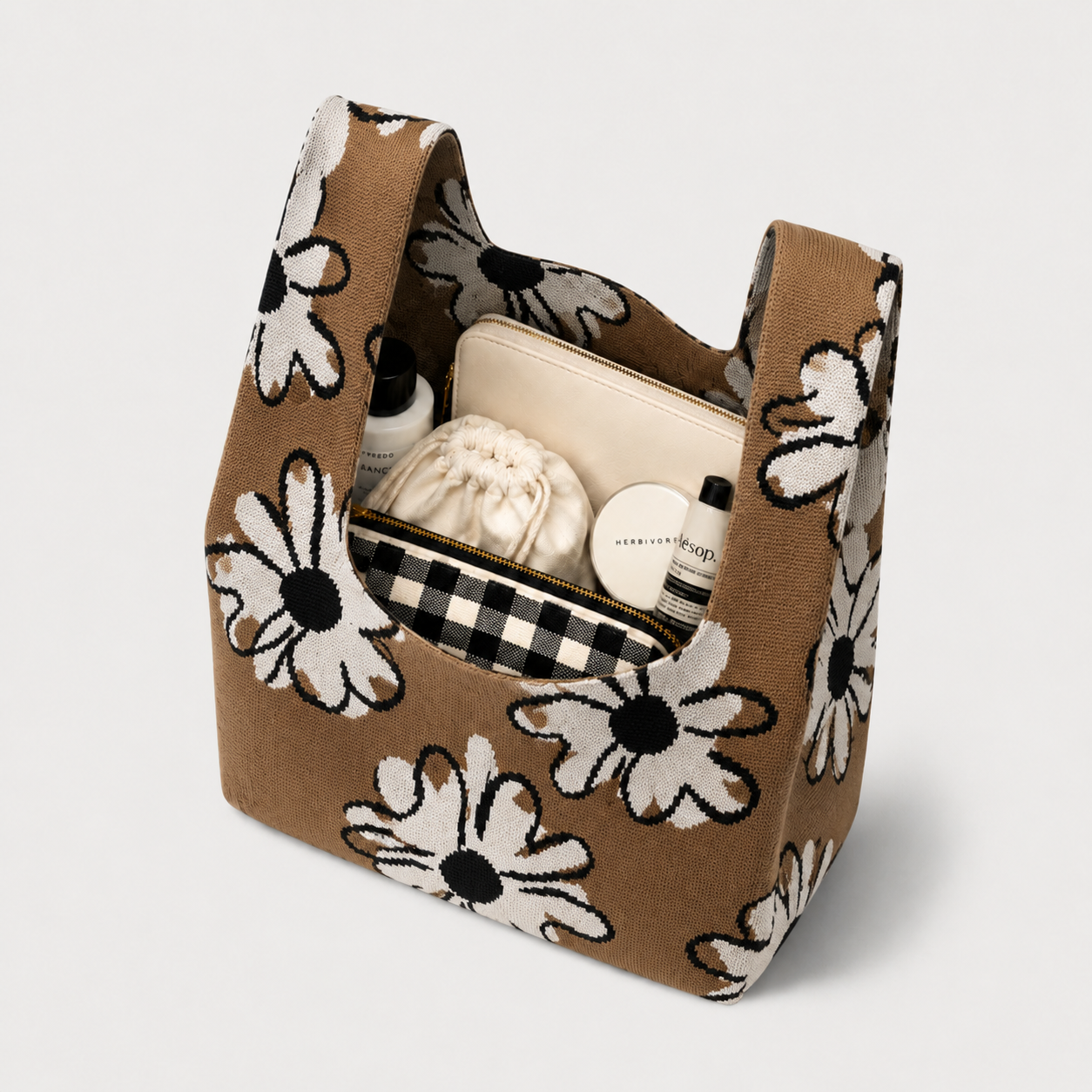 Bold Floral Knit Tote Bag