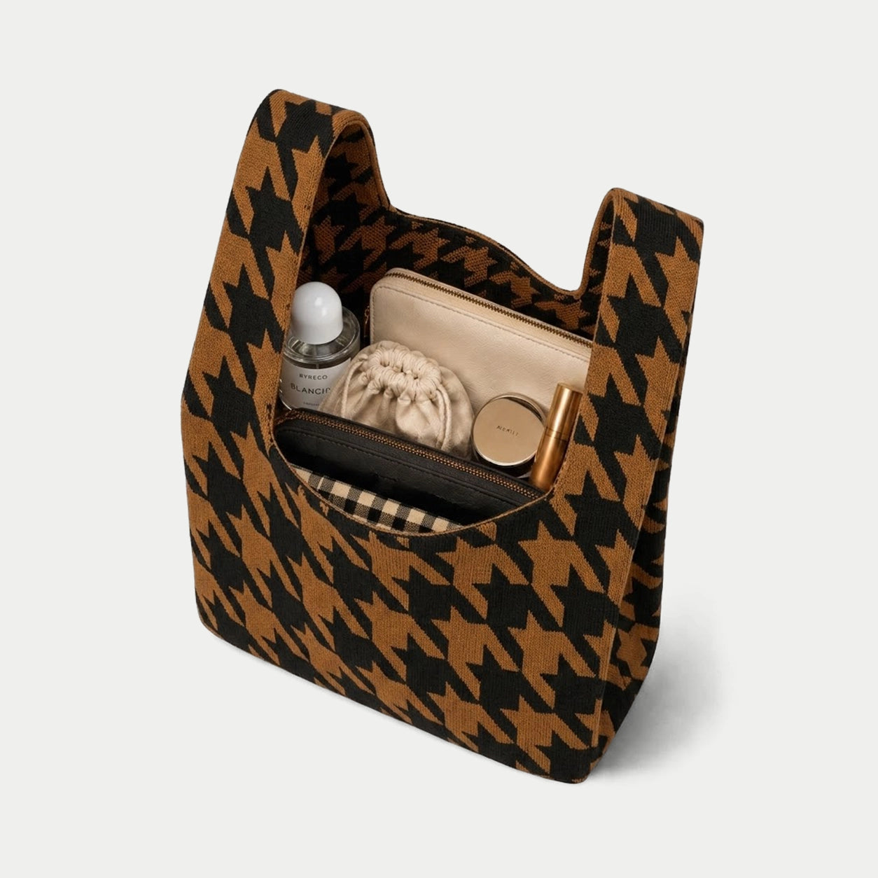 Houndstooth Knit Tote Bag