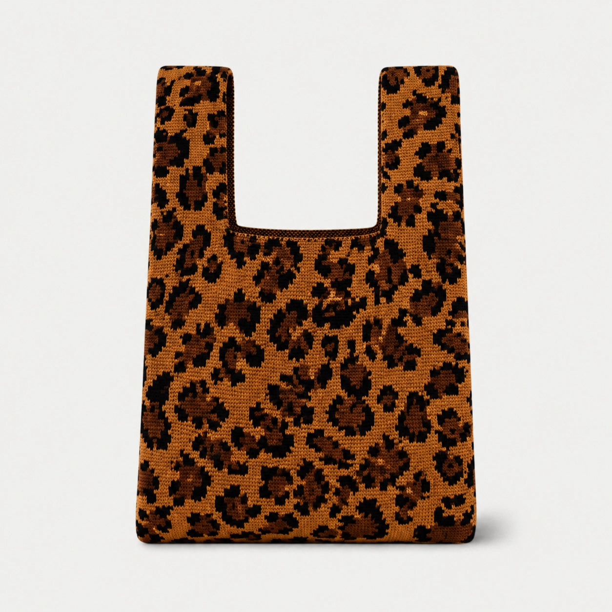 Leopard Print Knit Tote Bag