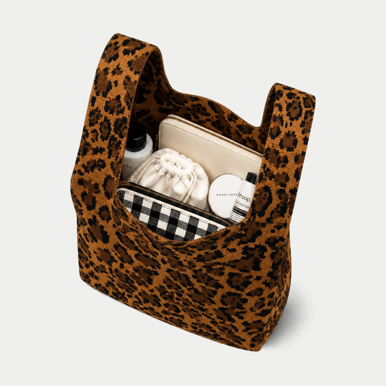 Leopard Print Knit Tote Bag