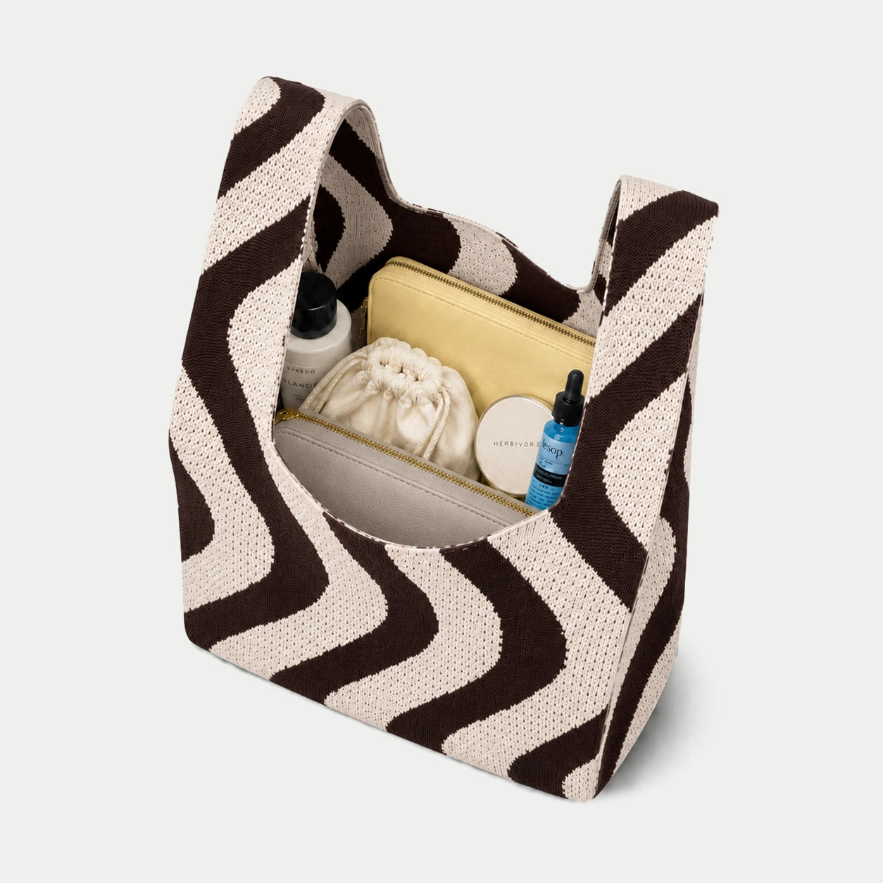 Wavy Stripe Knit Tote Bag