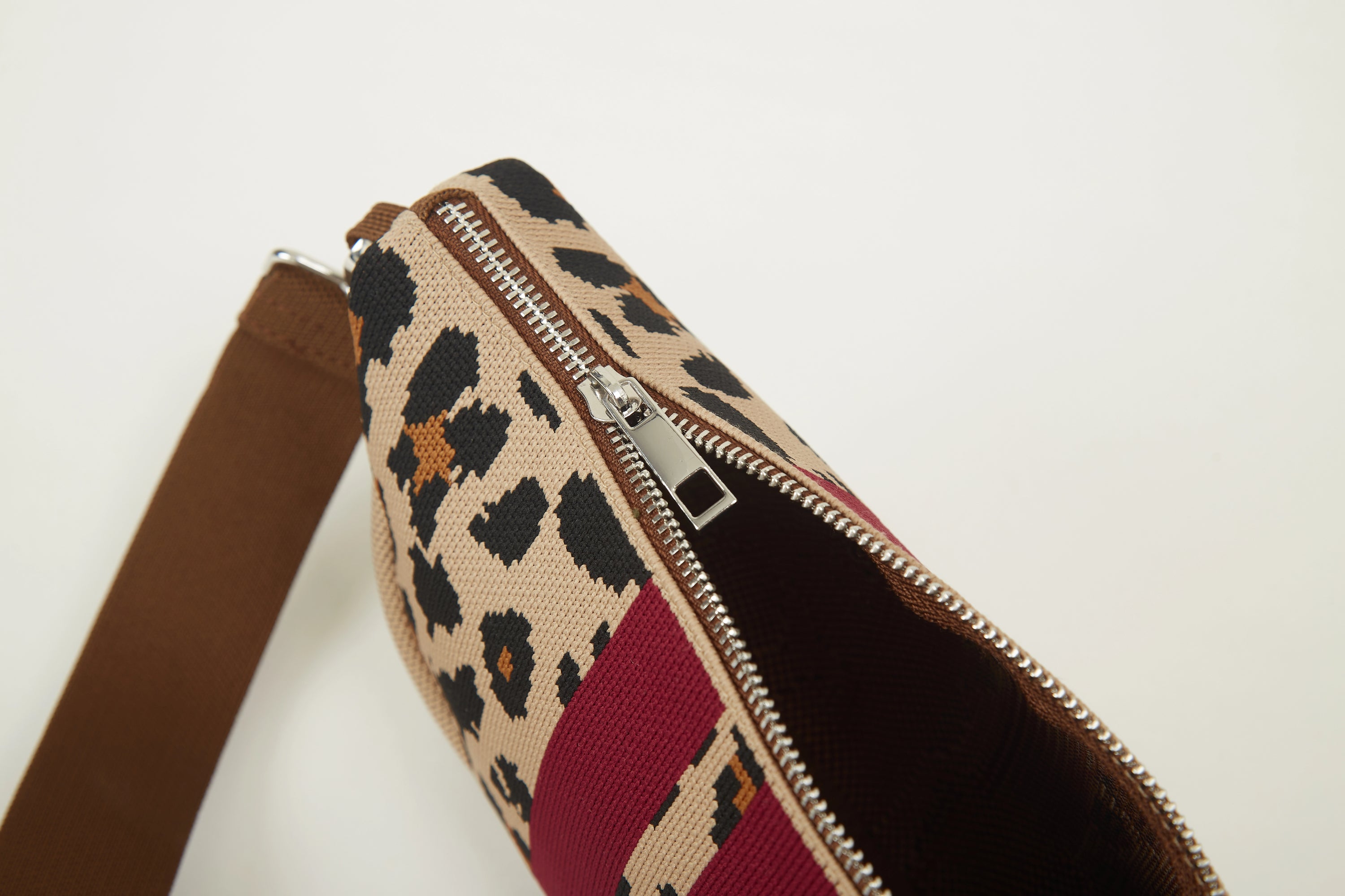 Leopard Half Moon Knit Crossbody Bag