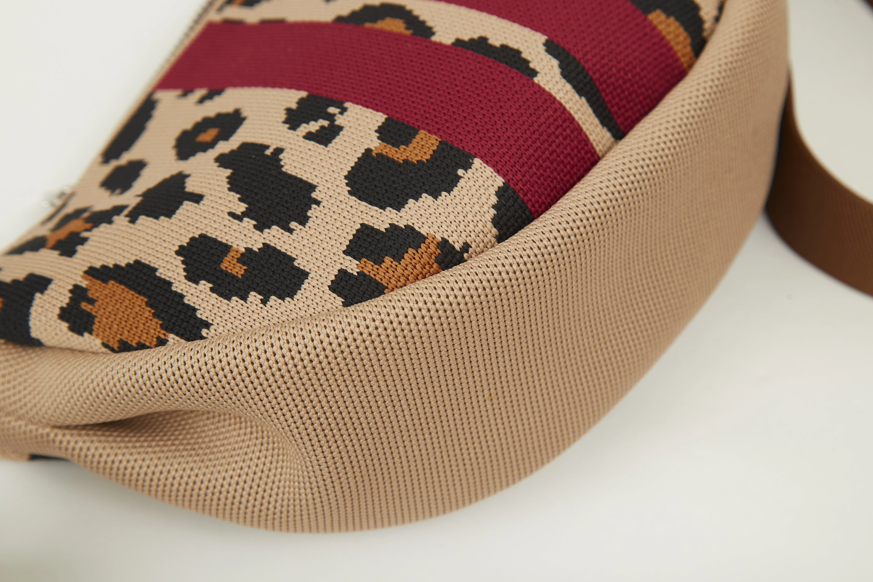 Leopard Half Moon Knit Crossbody Bag