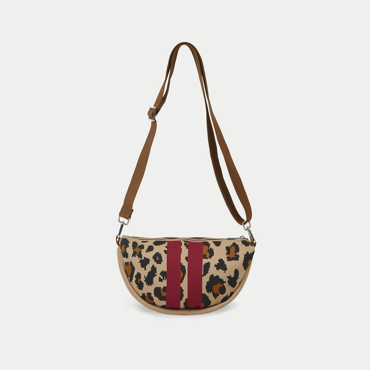 Leopard Half Moon Knit Crossbody Bag