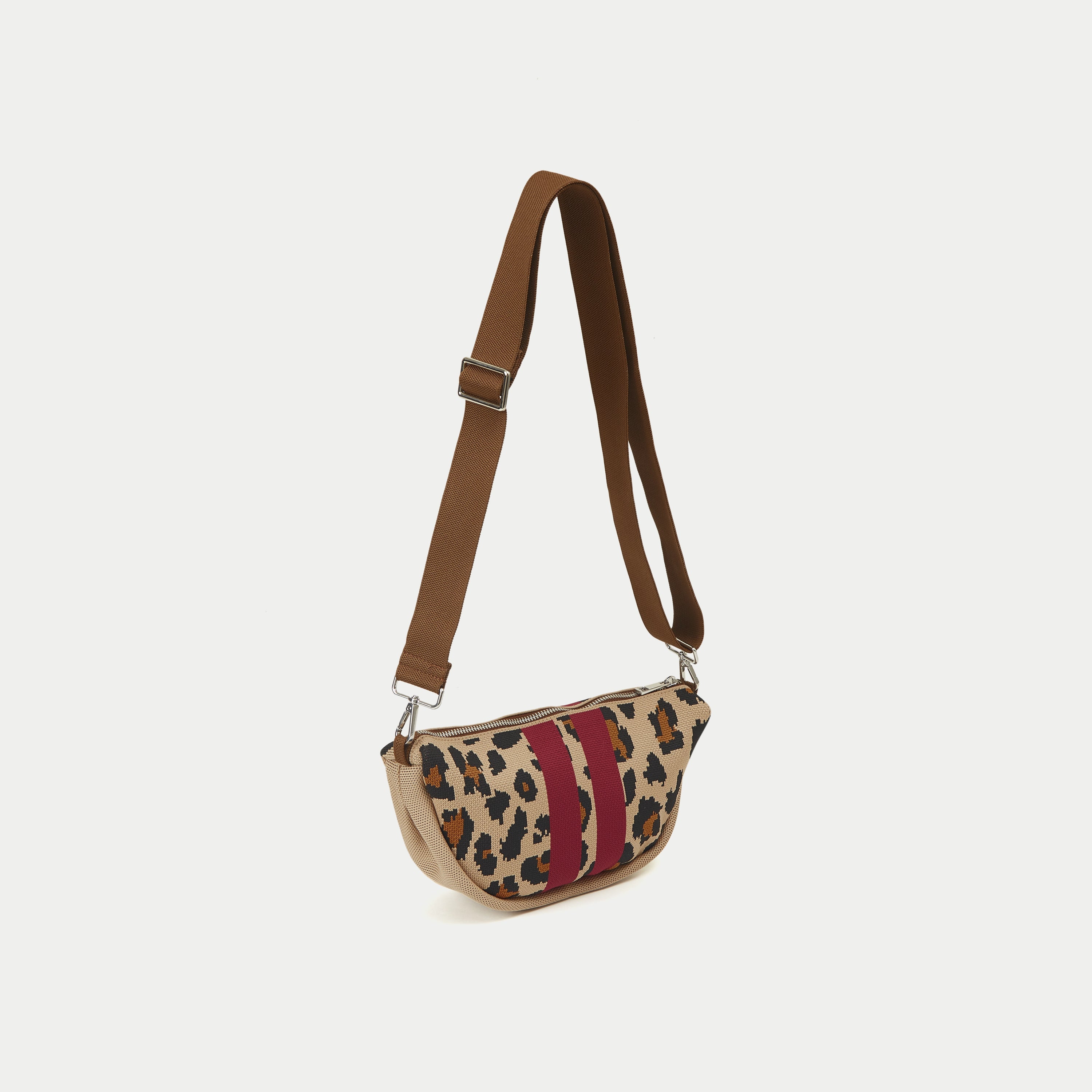 Leopard Half Moon Knit Crossbody Bag