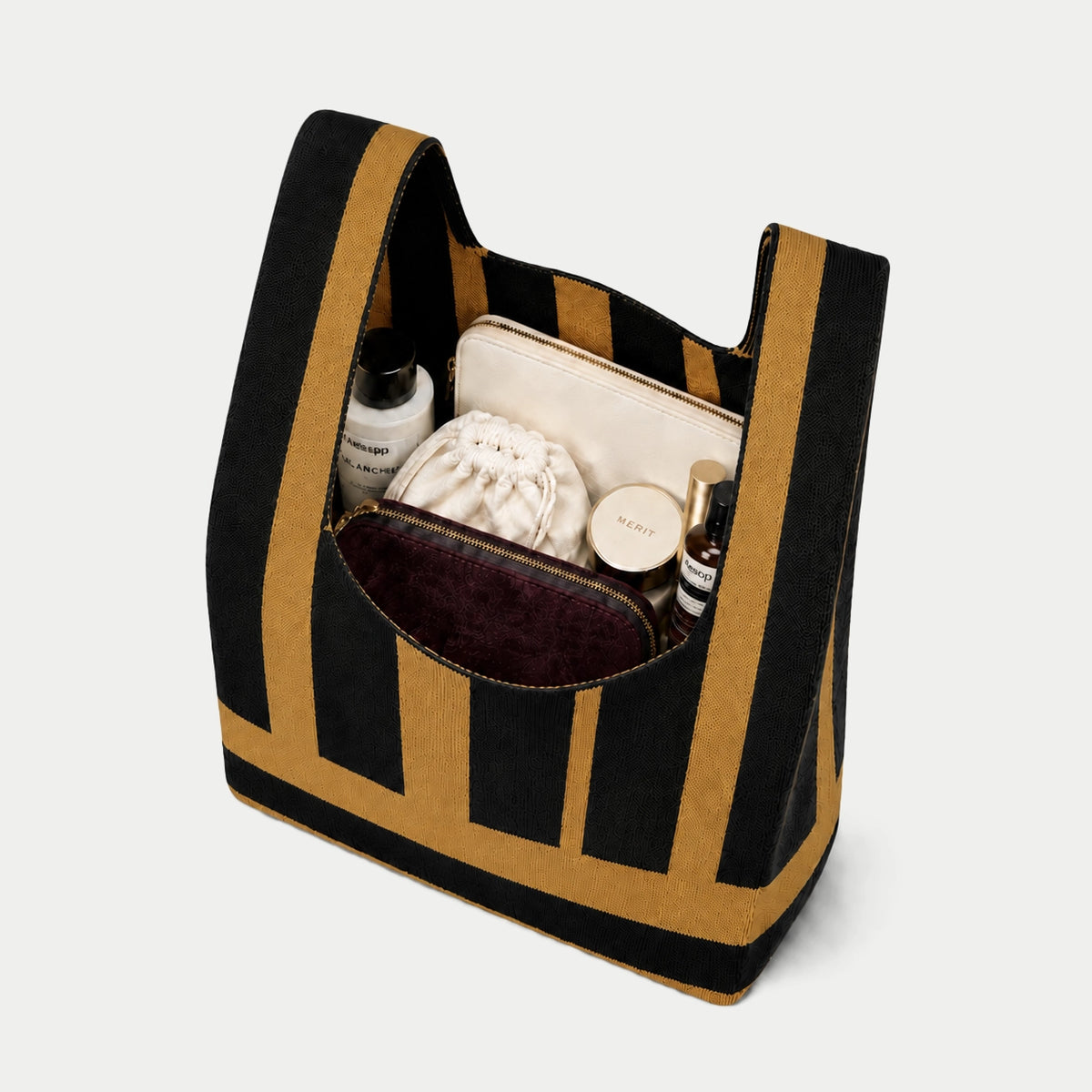 Strick-Tote-Bag mit Klaviertastenmuster