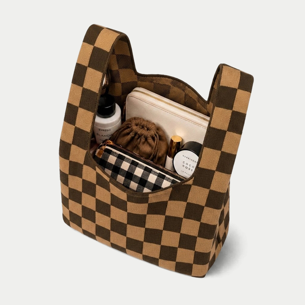Checkered Knit Tote Bag