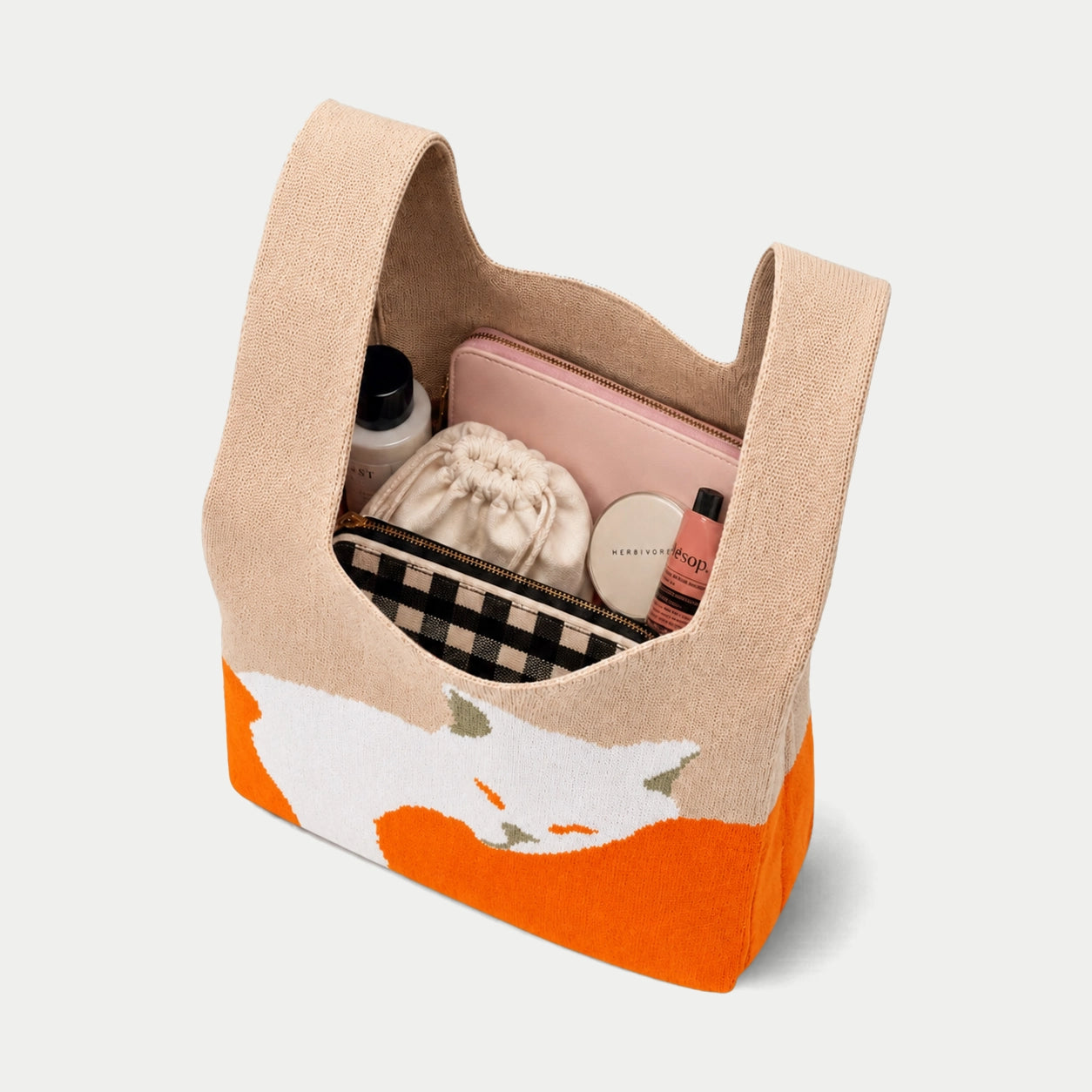 Cozy Cat Graphic Knit Tote Bag