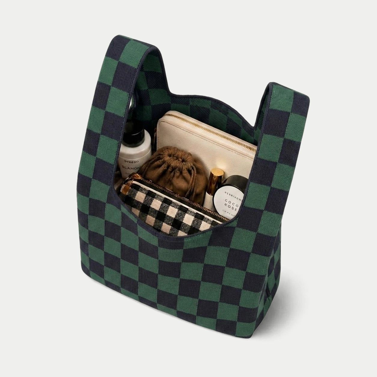 Checkered Knit Tote Bag