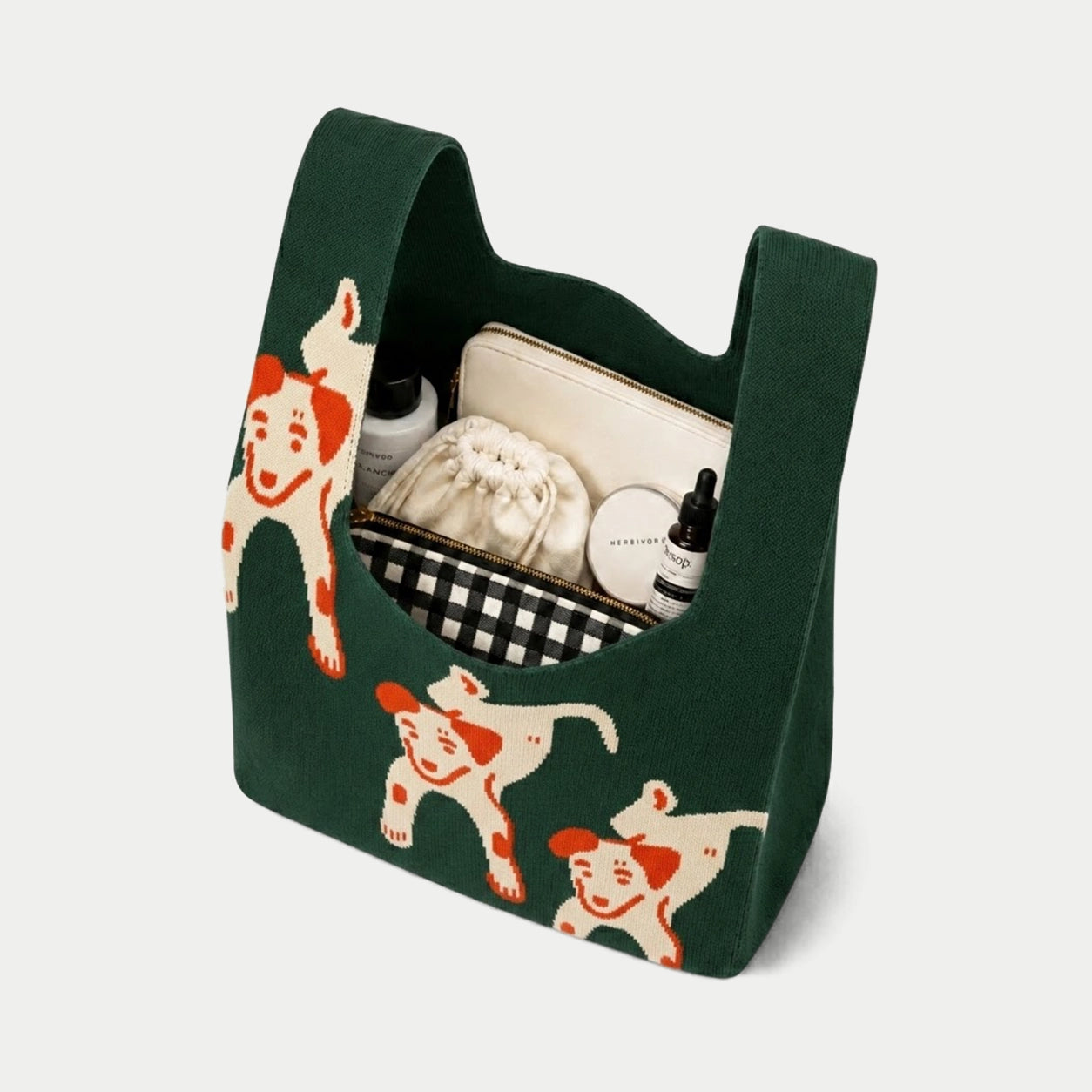 Dog Pattern Knit Tote Bag