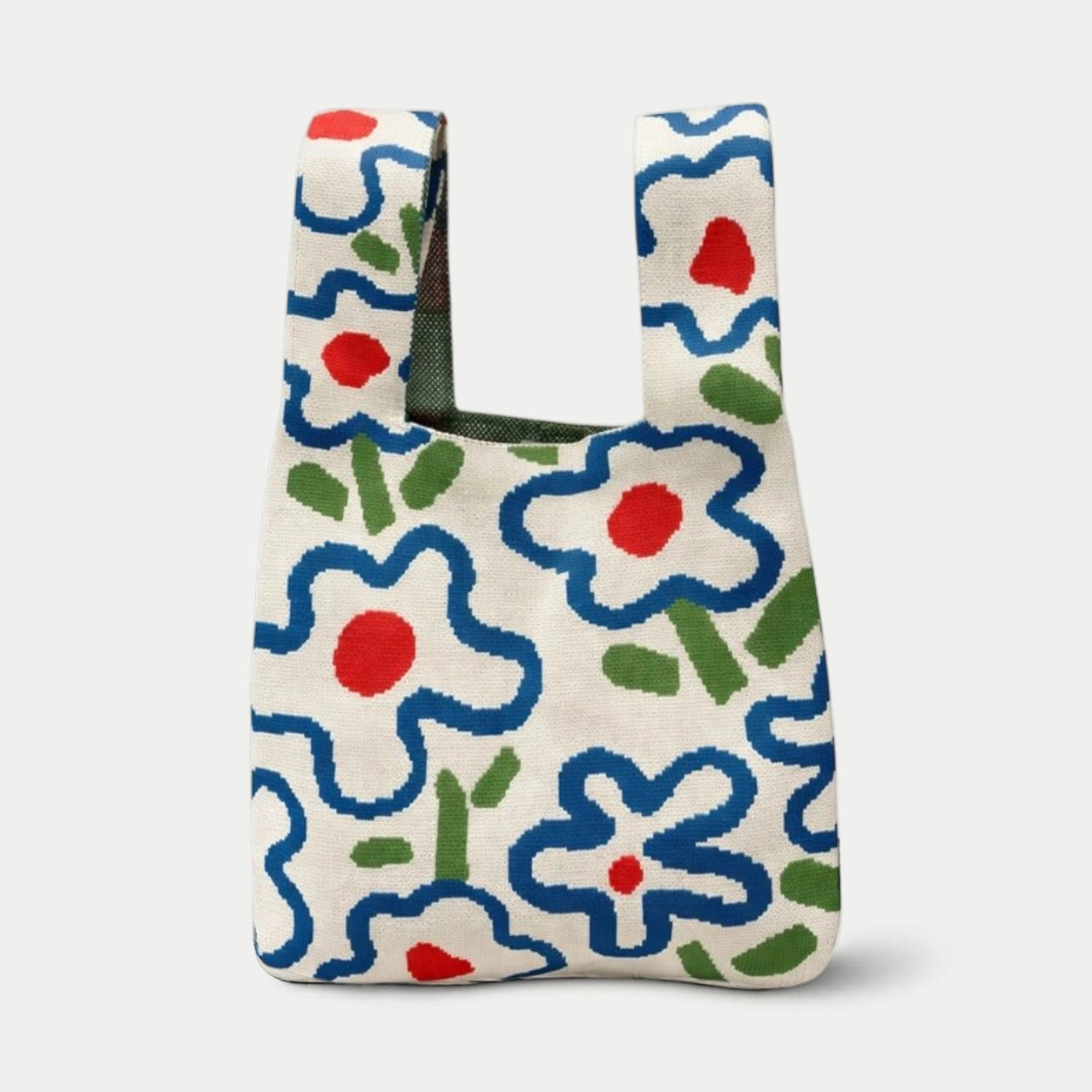 Graphic Floral Knit Tote Bag
